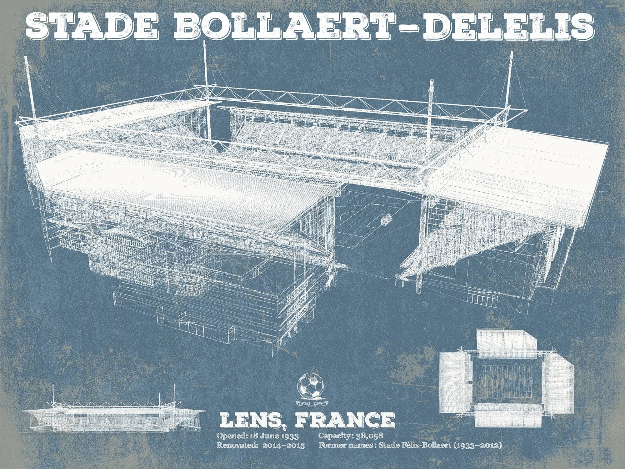 Cutler West Soccer Collection 14" x 11" / Unframed Vintage RC Lens Stade Bollaert-Delelis Stadium Soccer Print 799609456-14"-x-11"12596