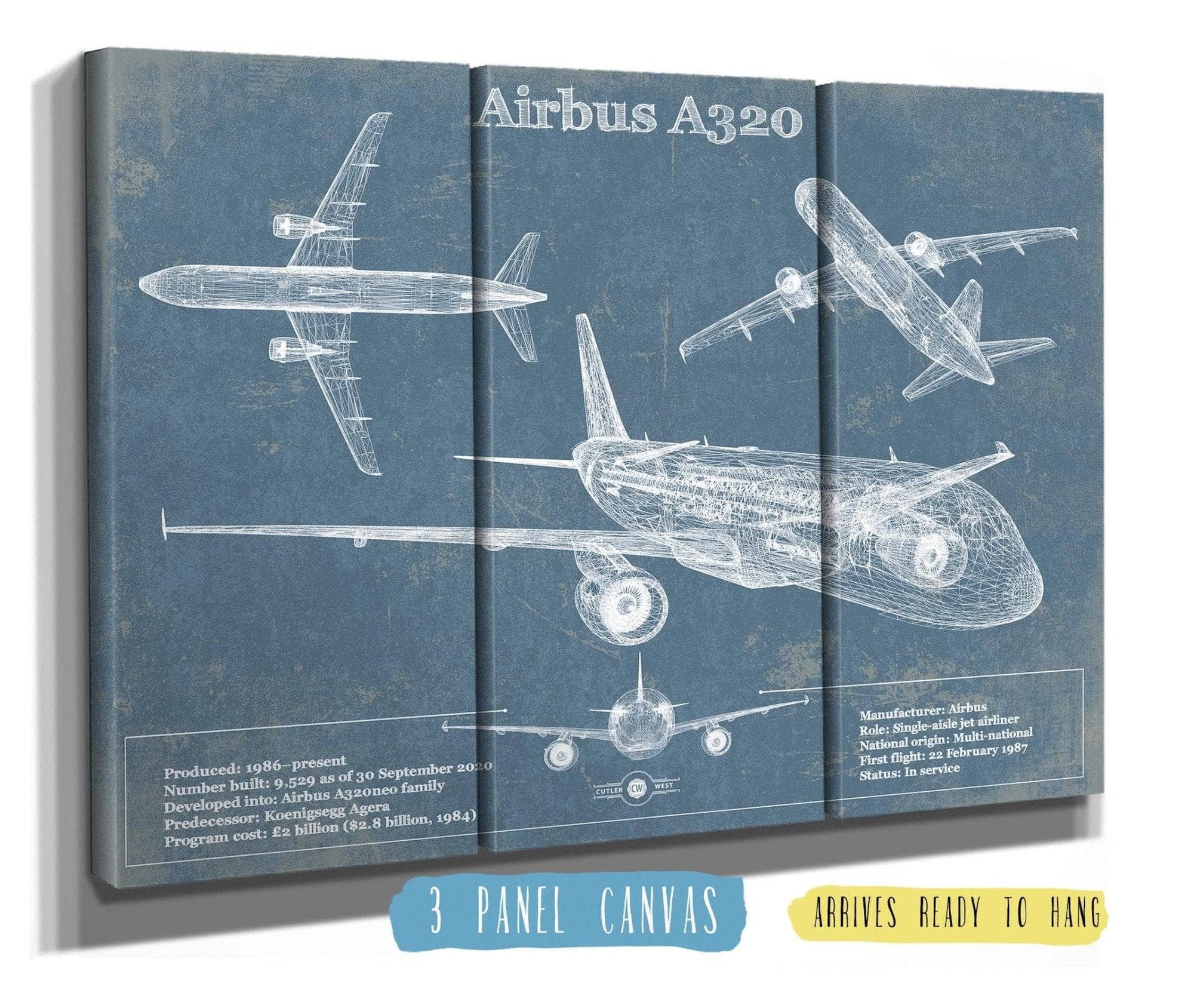 Cutler West Airbus Collection Airbus A320 Vintage Aviation Blueprint Print