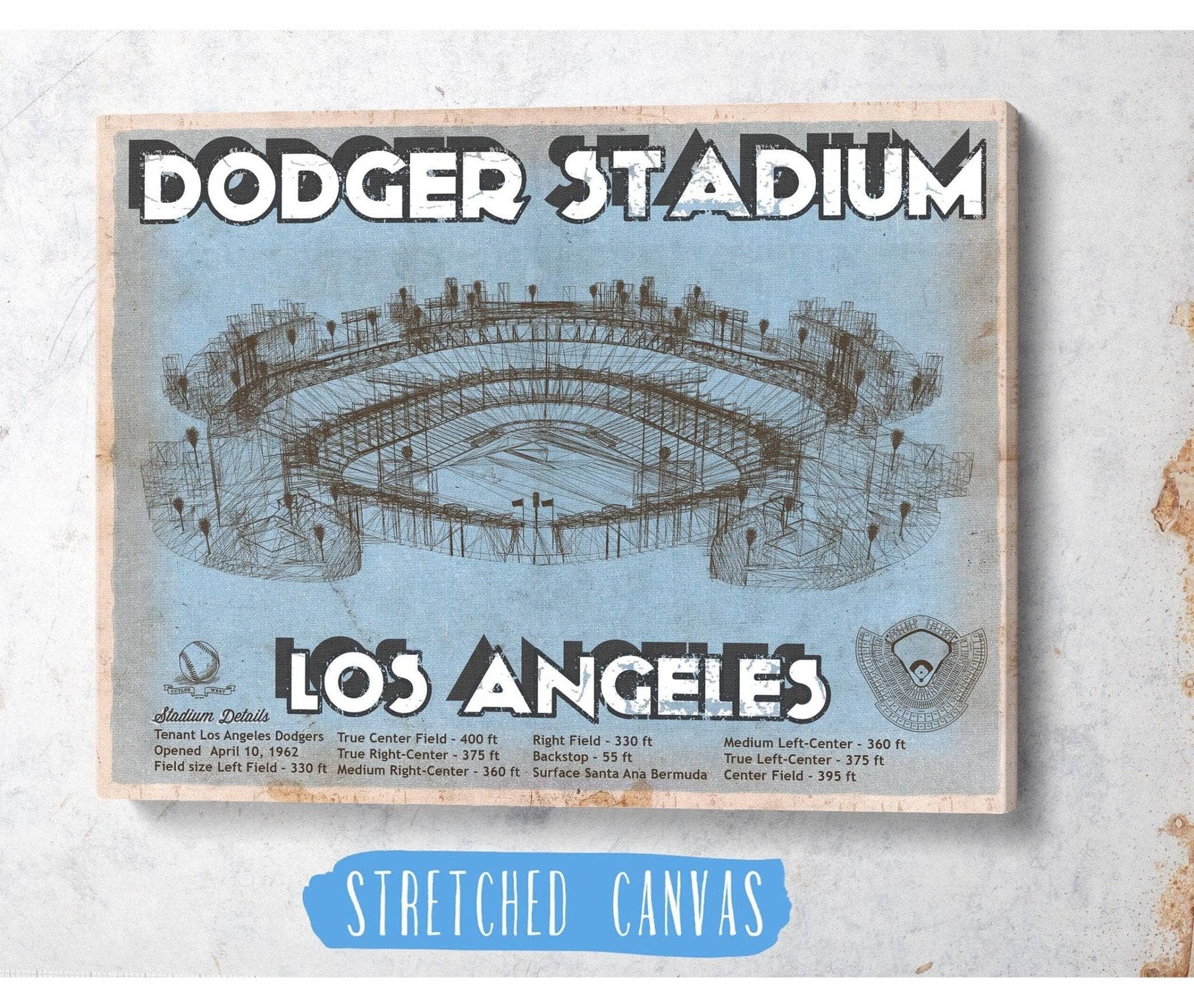 Cutler West Baseball Collection Vintage LA Dodgers Stadium Blueprint Baseball Print