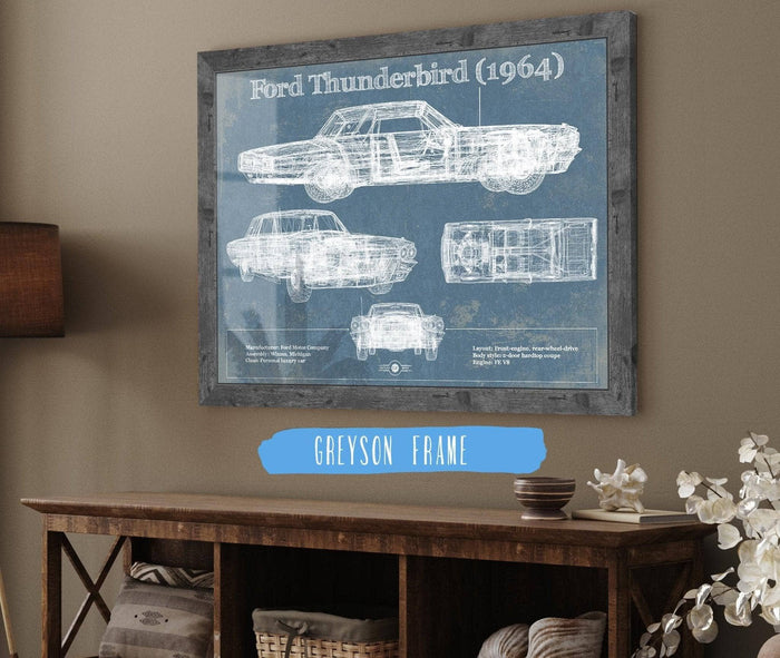 Cutler West Ford Collection 14" x 11" / Greyson Frame Ford Thunderbird (1964) Vintage Blueprint Auto Print 892171567_18335