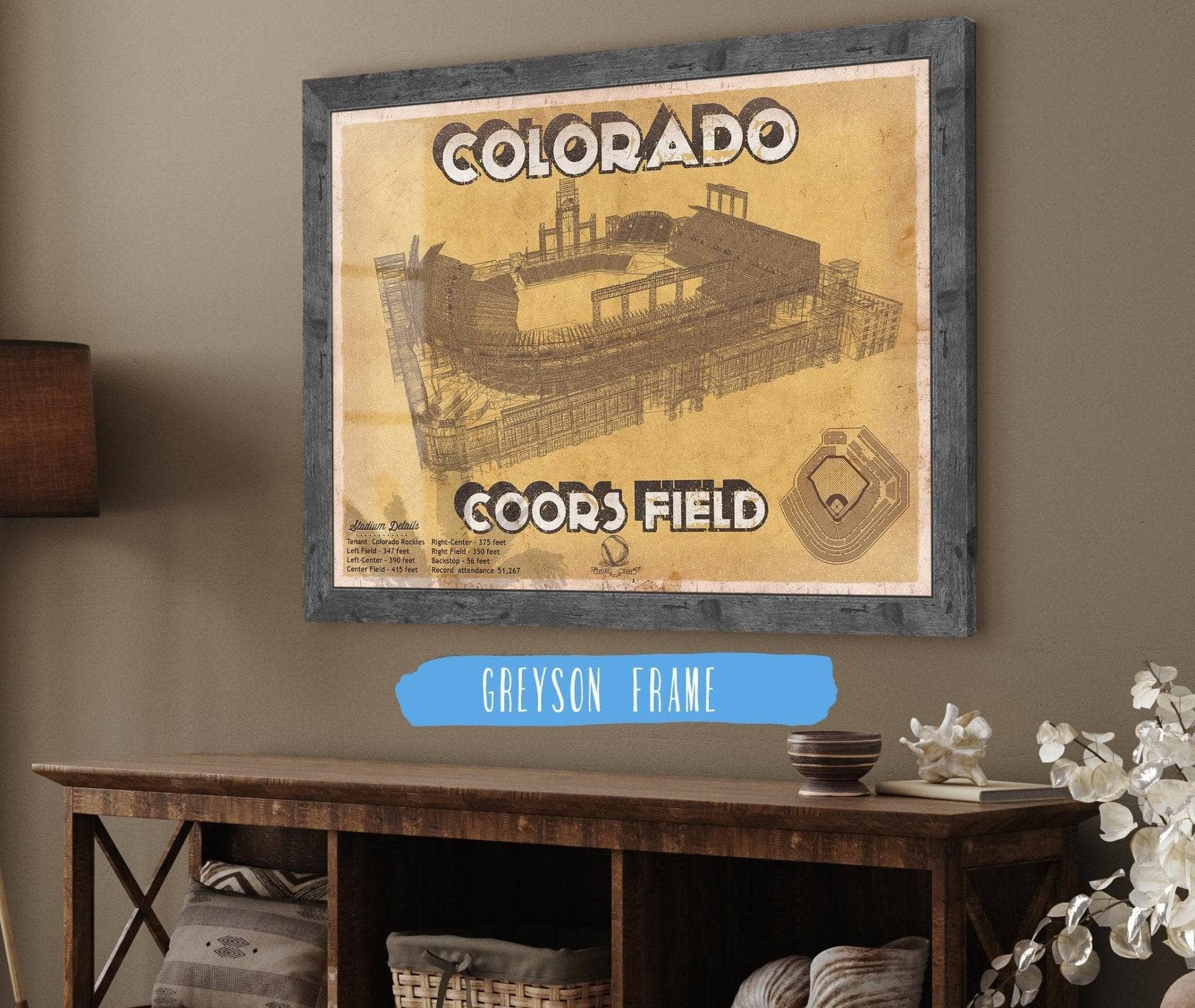Cutler West Baseball Collection 14" x 11" / Greyson Frame Colorado Rockies Coors Field - Vintage Baseball Fan Print 701938734_54090