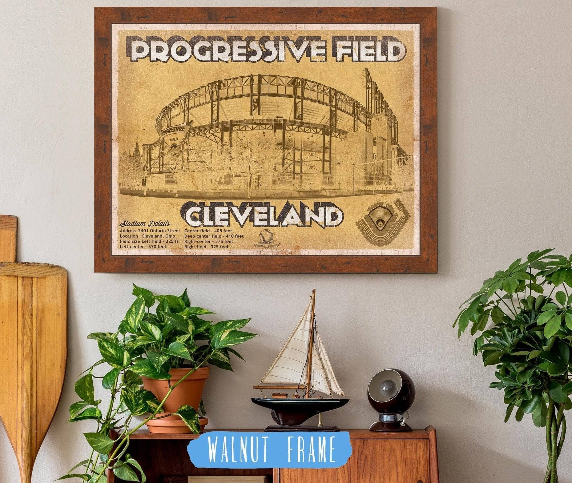 Cutler West Baseball Collection 14" x 11" / Walnut Frame Vintage Cleveland Indians Progressive Field Baseball Print 705001384-14"-x-11"68160