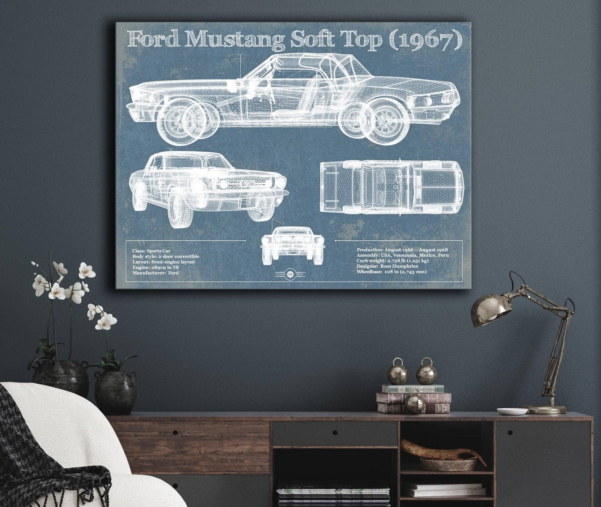 Cutler West Ford Collection Ford Mustang Soft Top/Convertible 1967 Original Blueprint Art