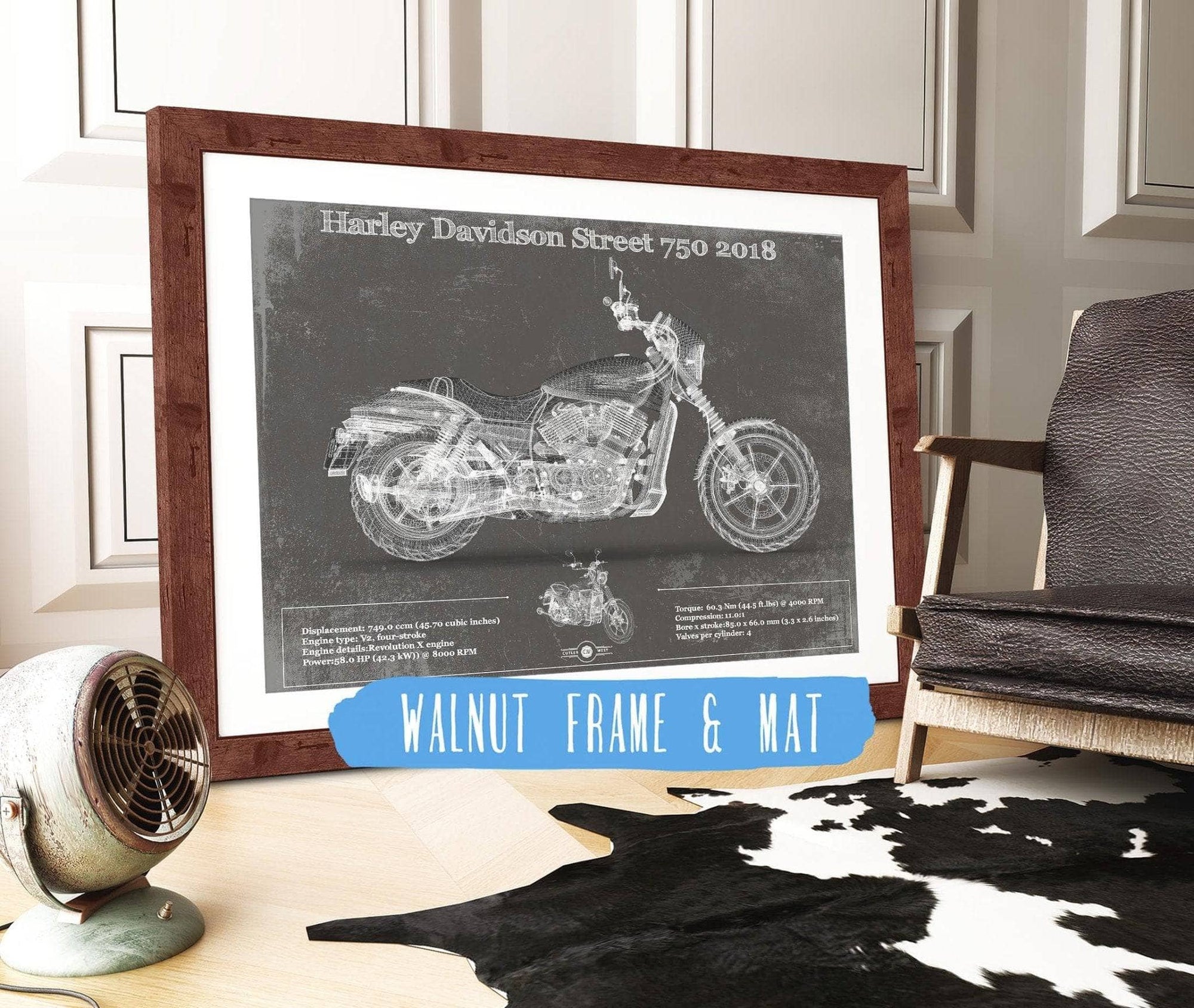 Cutler West 14" x 11" / Walnut Frame & Mat Harley-Davidson Street 750 2018 Motorcycle Patent Print 845000223_64250