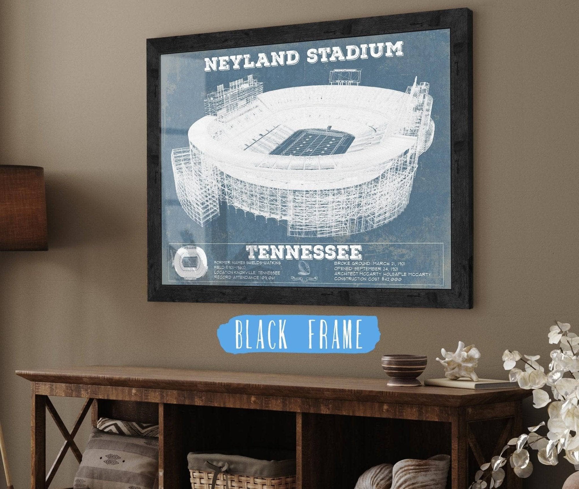Cutler West College Football Collection 14" x 11" / Black Frame Vintage Tennessee Volunteers Neyland Stadium Blueprint Wall Art 772631111-14"-x-11"26117