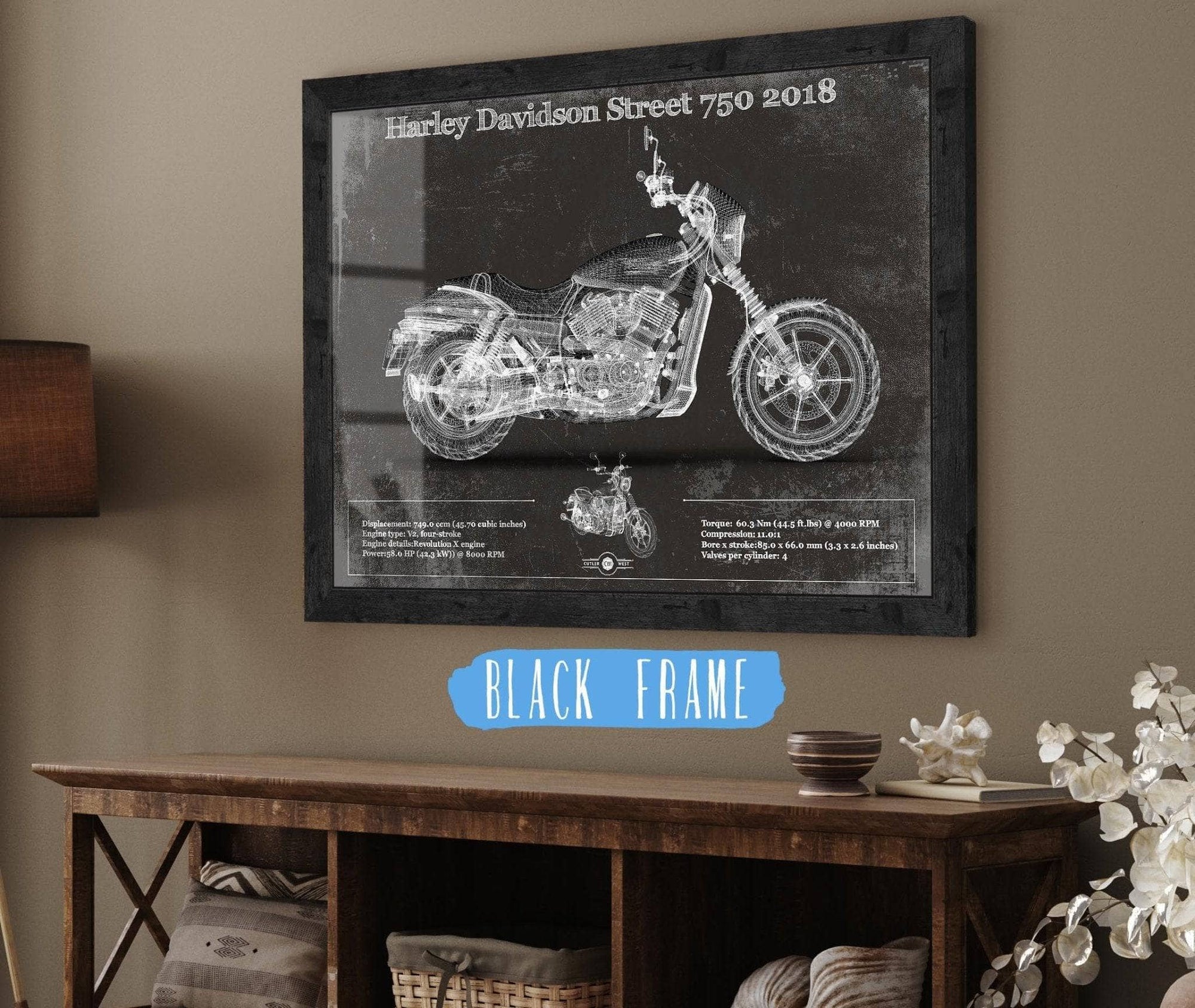 Cutler West 14" x 11" / Black Frame Harley-Davidson Street 750 2018 Motorcycle Patent Print 845000223_64247