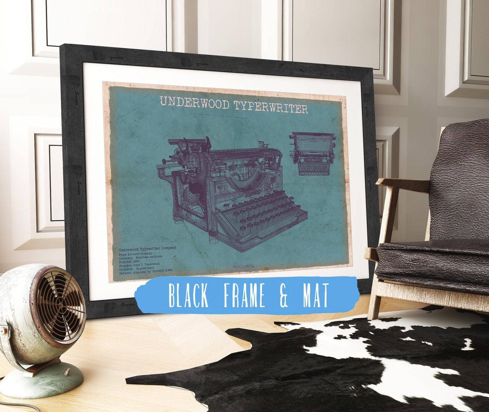 Cutler West Underwood Typewriter - Vintage Writer Gift Blue Print