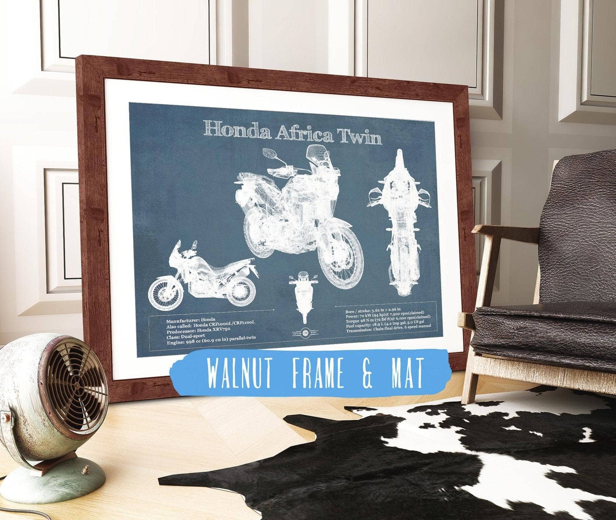 Cutler West 14" x 11" / Walnut Frame & Mat Honda CRF1000L/CRF1100 Africa Twin Motorcycle Patent Print 933350100_15966