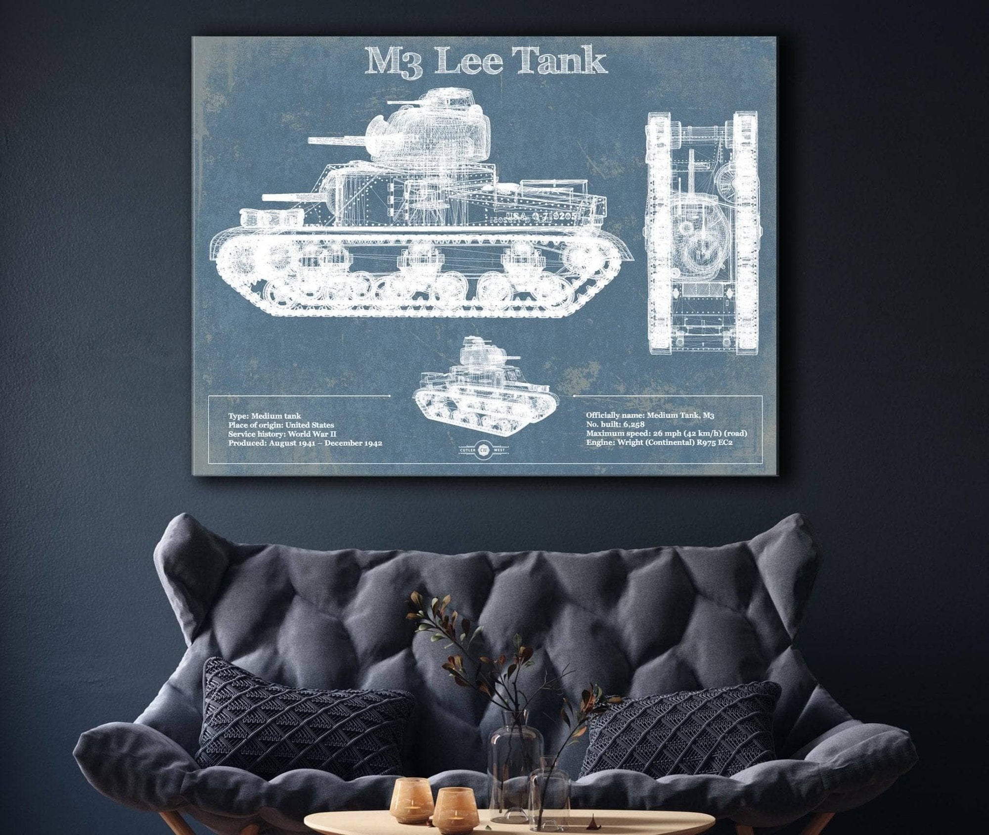 Cutler West Military Weapons Collection Medium Tank, M3 Lee Vintage Blueprint Print