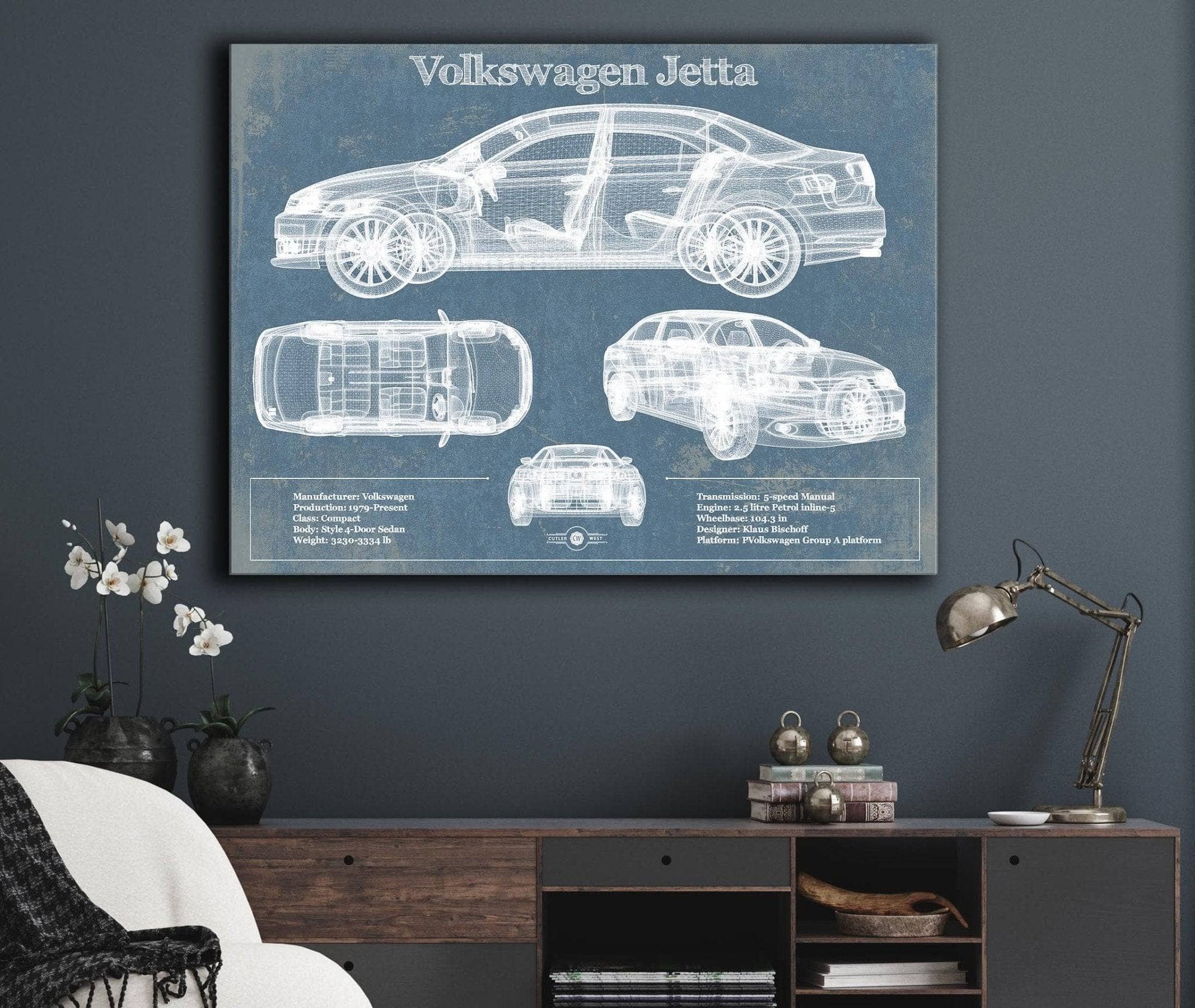 Cutler West Vehicle Collection Volkswagen Jetta Vintage Blueprint Auto Print