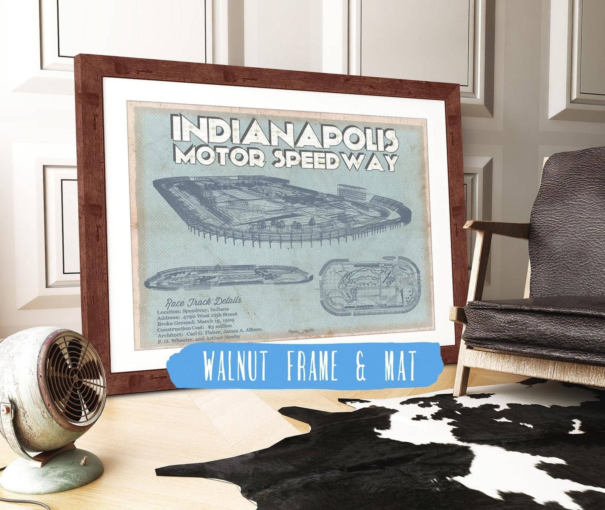 Cutler West Racetrack Collection 14" x 11" / Walnut Frame & Mat Indianapolis Motor Speedway Blueprint NASCAR Race Track Print 791390704-TOP