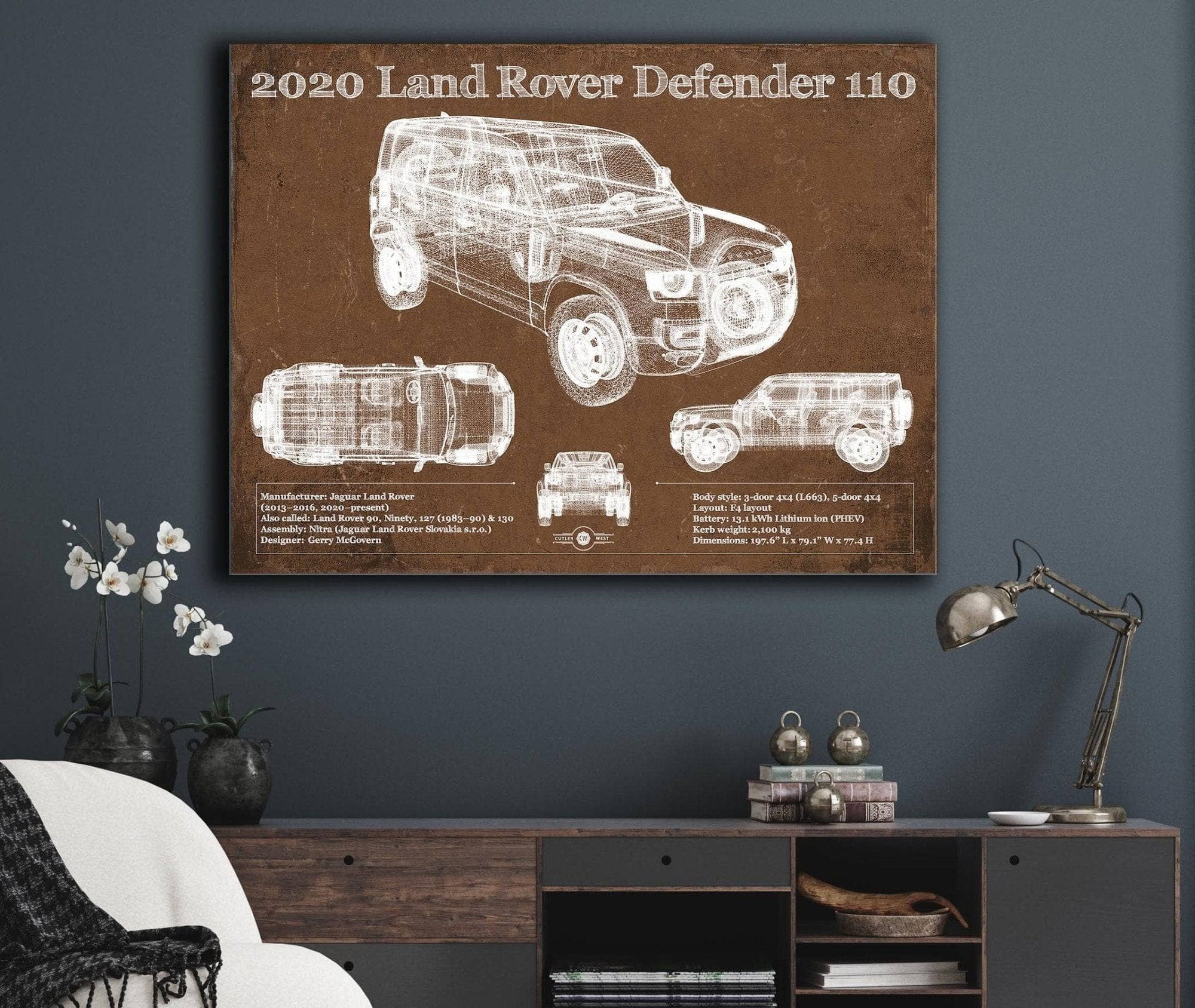 Cutler West Land Rover Collection 2020 Land Rover Defender 110 Vintage Blueprint Auto Print