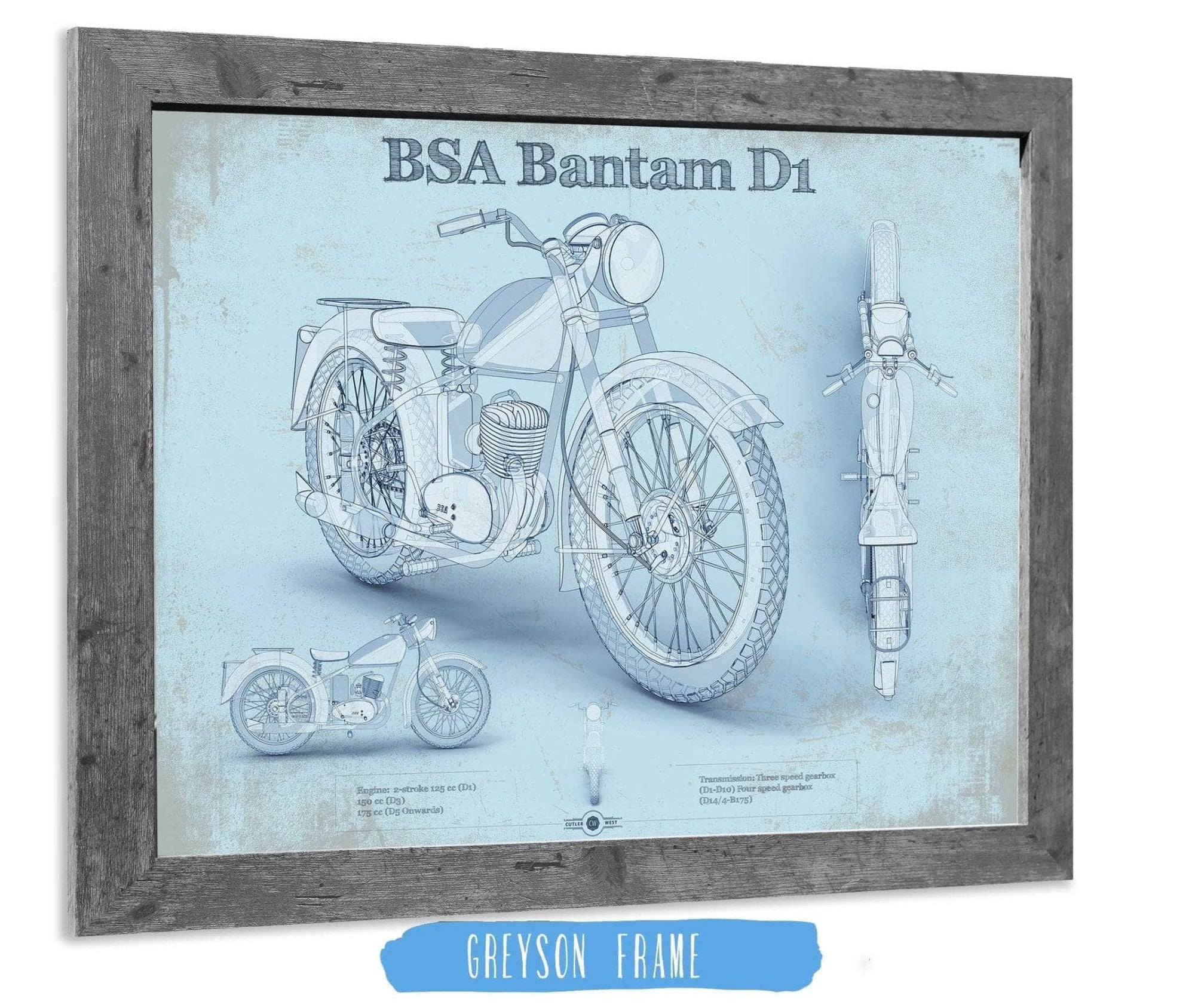 Cutler West BSA Bantam D1 Blueprint Motorcycle Patent Print