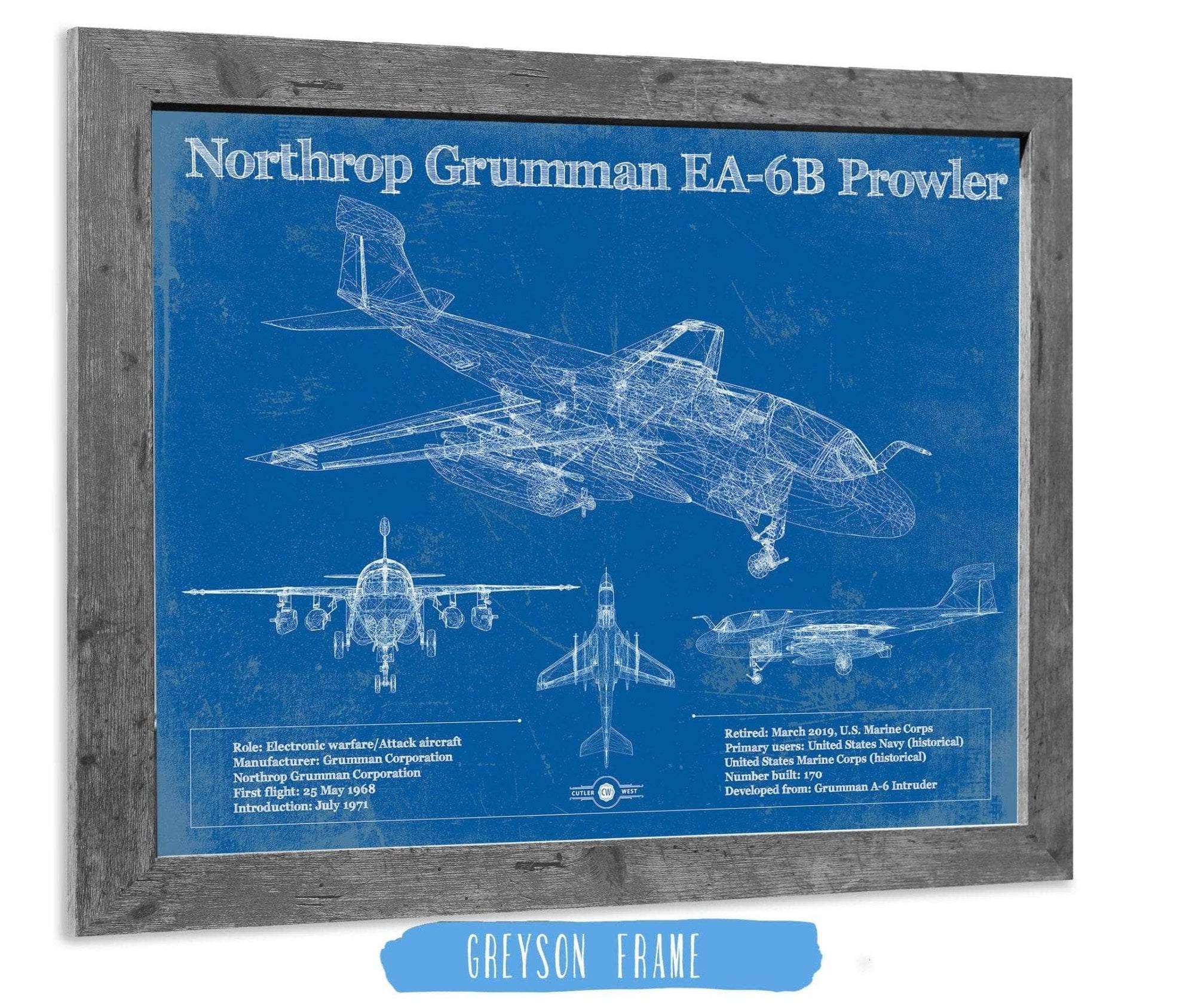 Cutler West Military Aircraft 14" x 11" / Greyson Frame Northrop Grumman EA-6B Prowler Patent Blueprint Original Military Wall Art 933311027_15441