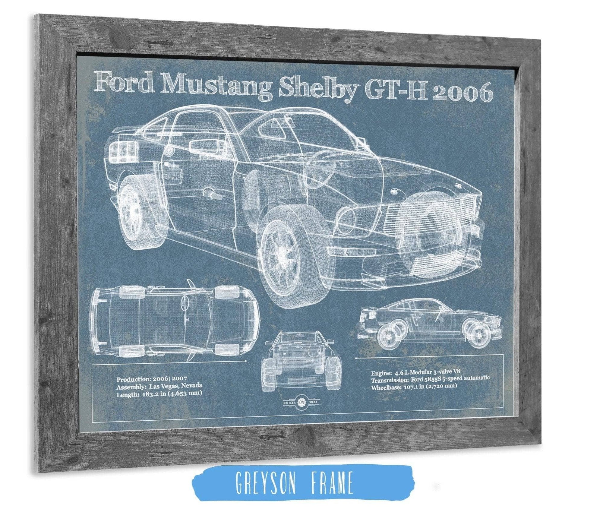 Cutler West Ford Collection 14" x 11" / Greyson Frame Ford Mustang Shelby GT-H 2006 Original Blueprint Art 923598517_13197