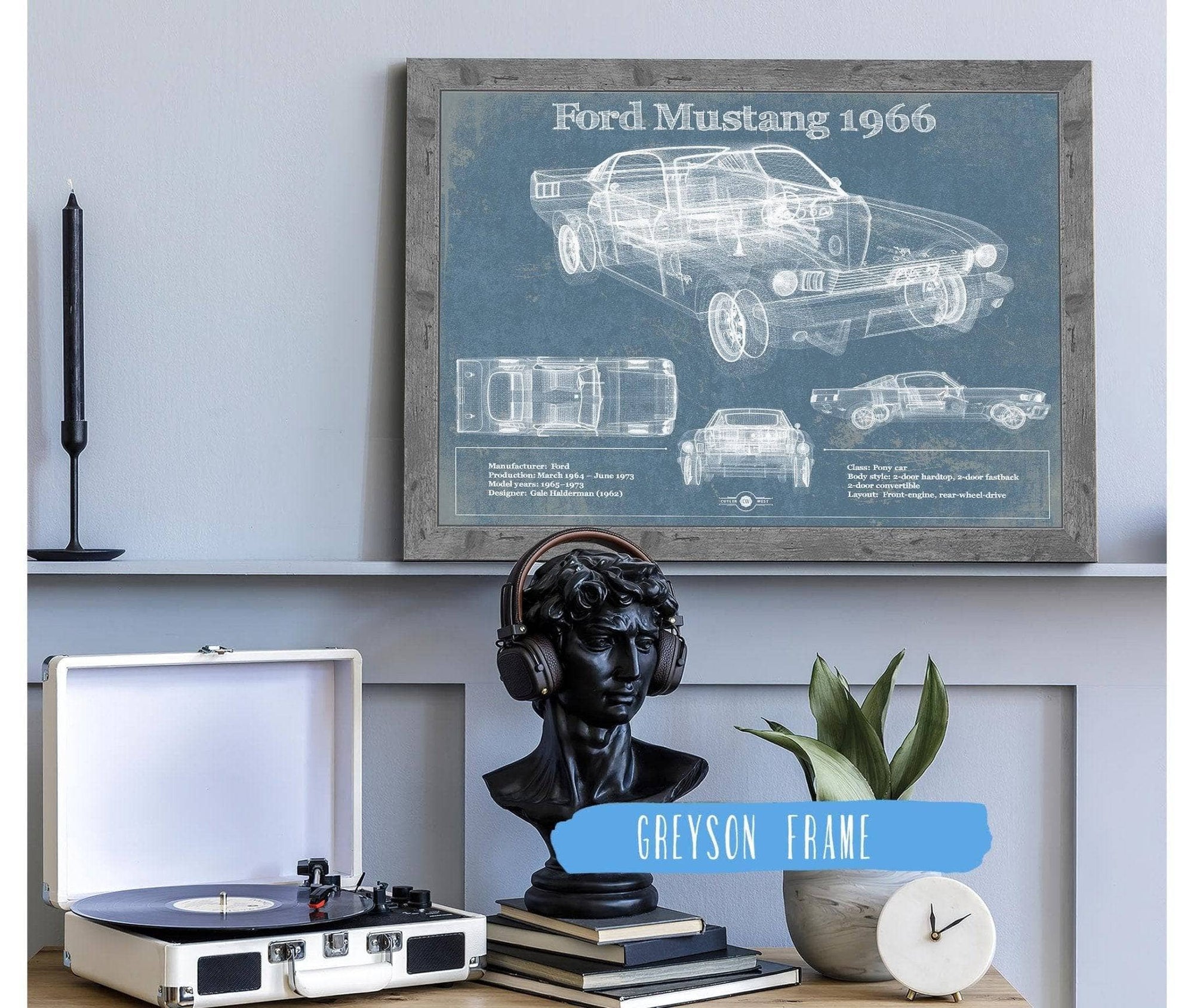 Cutler West Ford Collection 20" x 16" / Greyson Frame Ford Mustang 1966 Original Blueprint Art 845000229-TOP