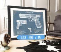 Cutler West Military Weapons Collection 14" x 11" / Black Frame & Mat Glock 17 Blueprint Vintage Gun Print 892170325_12466