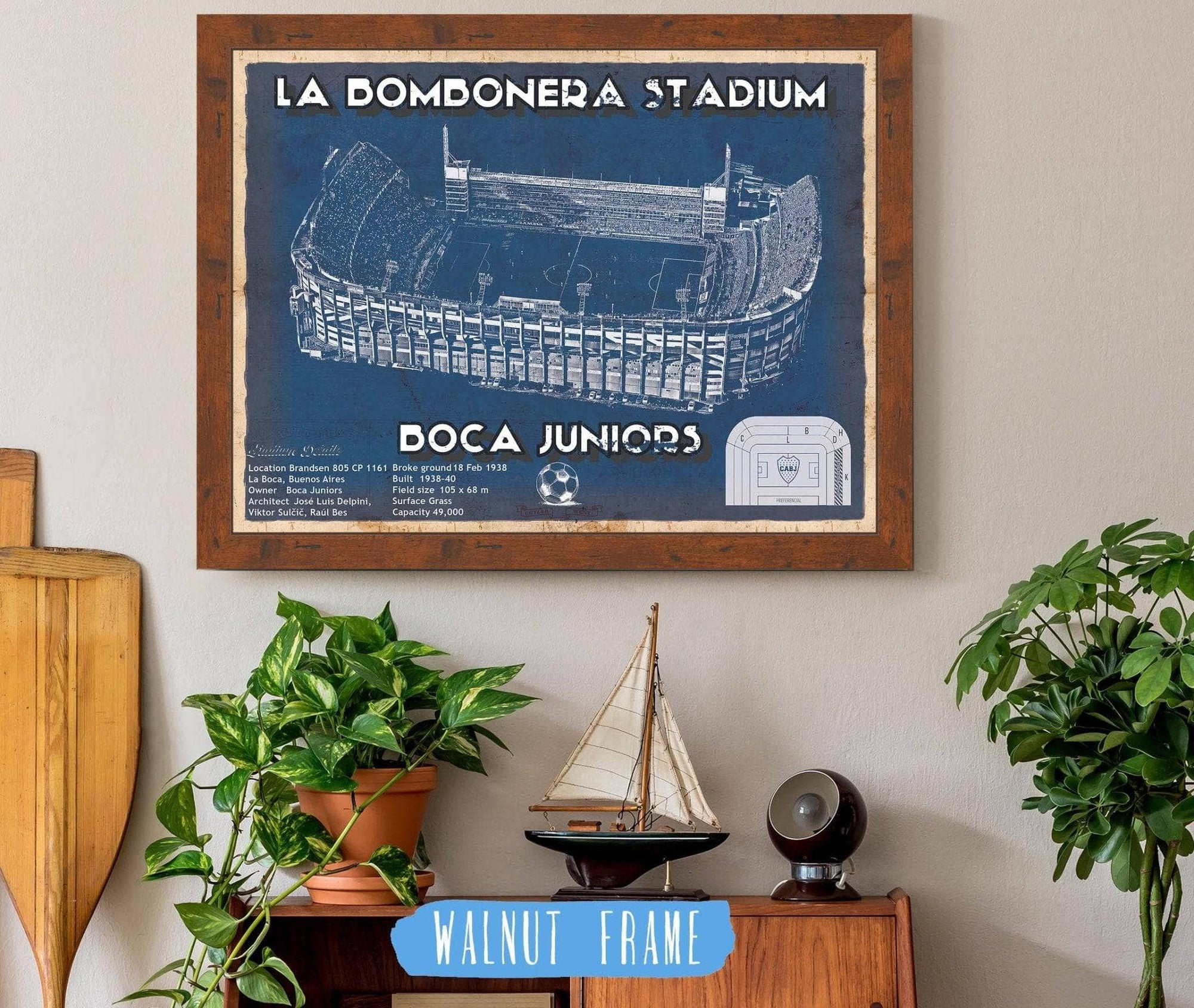 Cutler West Soccer Collection 14" x 11" / Walnut Frame Boca Juniors F.C - La Bombonera Stadium Soccer Print 733938727_48608