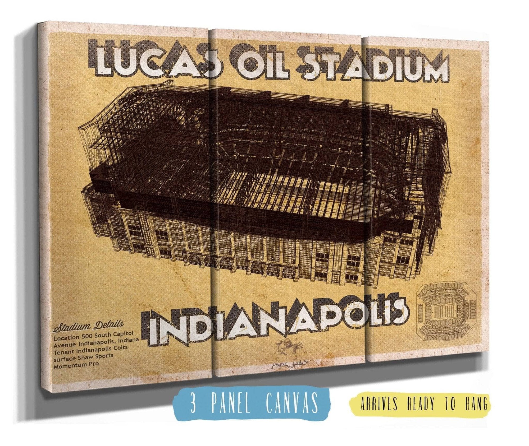 Cutler West Pro Football Collection 48" x 32" / 3 Panel Canvas Wrap Indianapolis Colts Lucas Oil Stadium Vintage Football Print 700666450_65022
