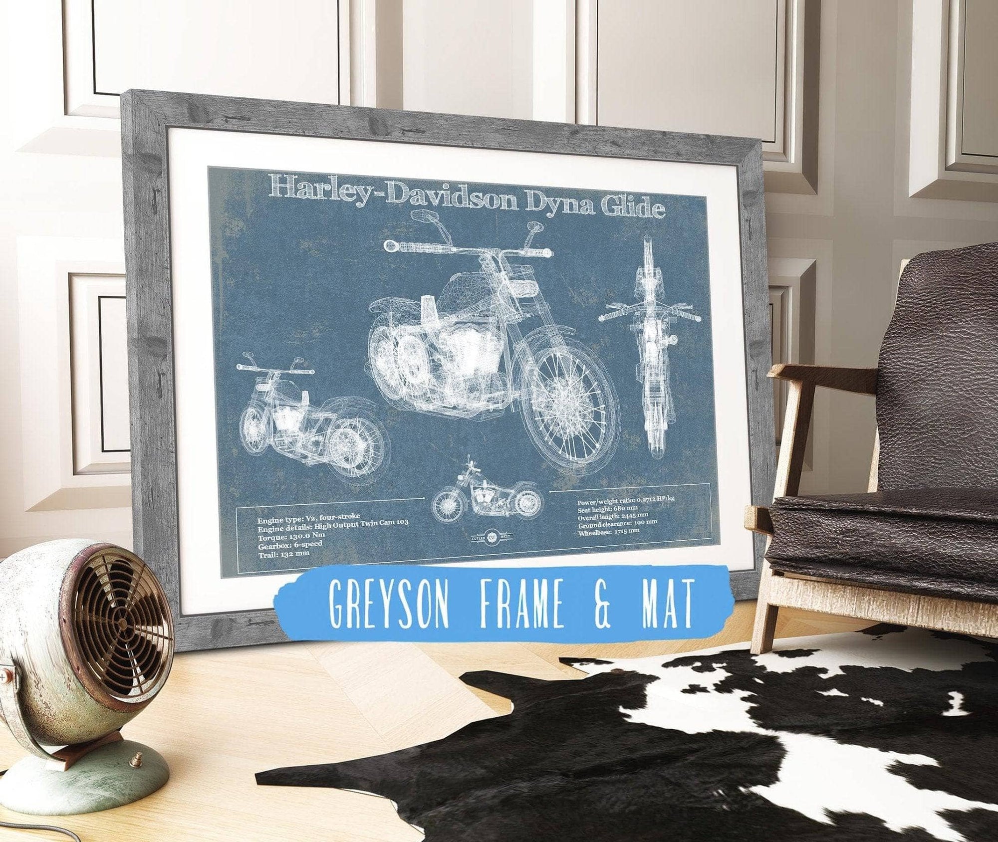 Cutler West 14" x 11" / Greyson Frame & Mat Harley-Davidson Dyna Glide Blueprint Motorcycle Patent Print 833110056_14320