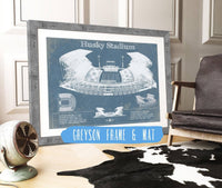 Cutler West 14" x 11" / Greyson Frame & Mat Washington Huskies Art Blue Version - Husky Stadium Vintage Stadium Blueprint Art Print 835000009-14"-x-11"59503