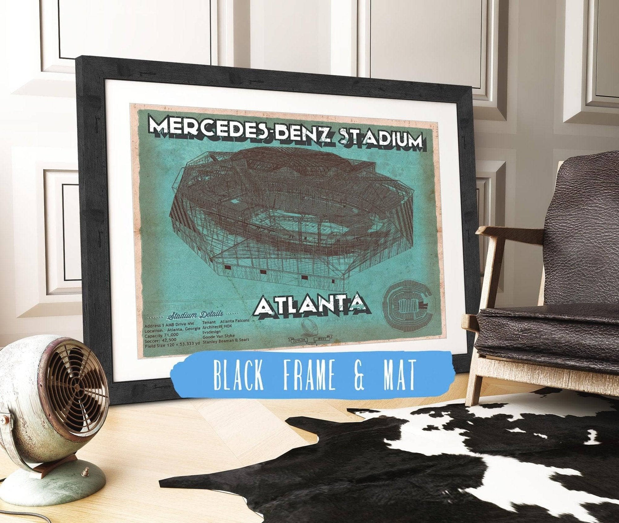 Cutler West Pro Football Collection 14" x 11" / Black Frame & Mat Vintage Atlanta Falcons - Mercedes-Benz Stadium Football Print 717722401-14"-x-11"74387