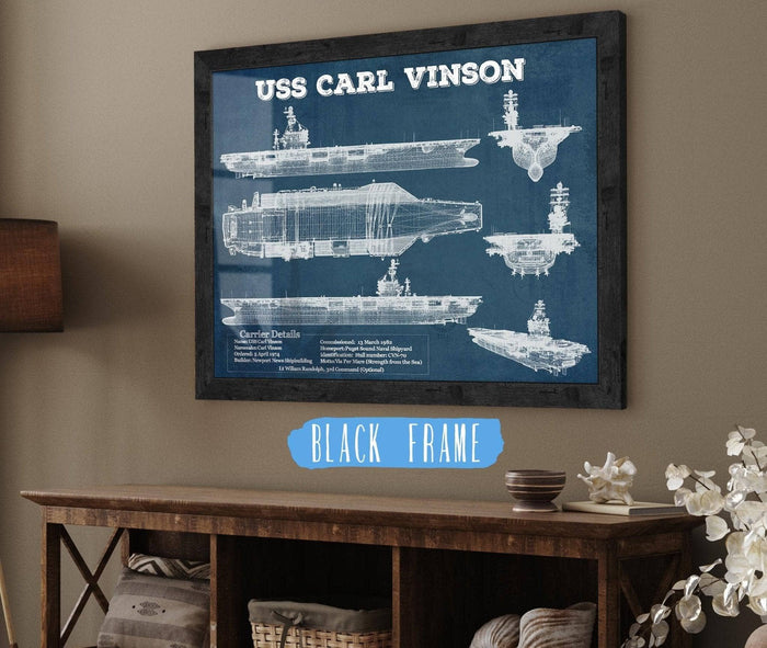 Cutler West Best Selling Collection 14" x 11" / Black Frame USS Carl Vinson (CVN 70) Aircraft Carrier Blueprint Original Military Wall Art - Customizable 835000058-TOP