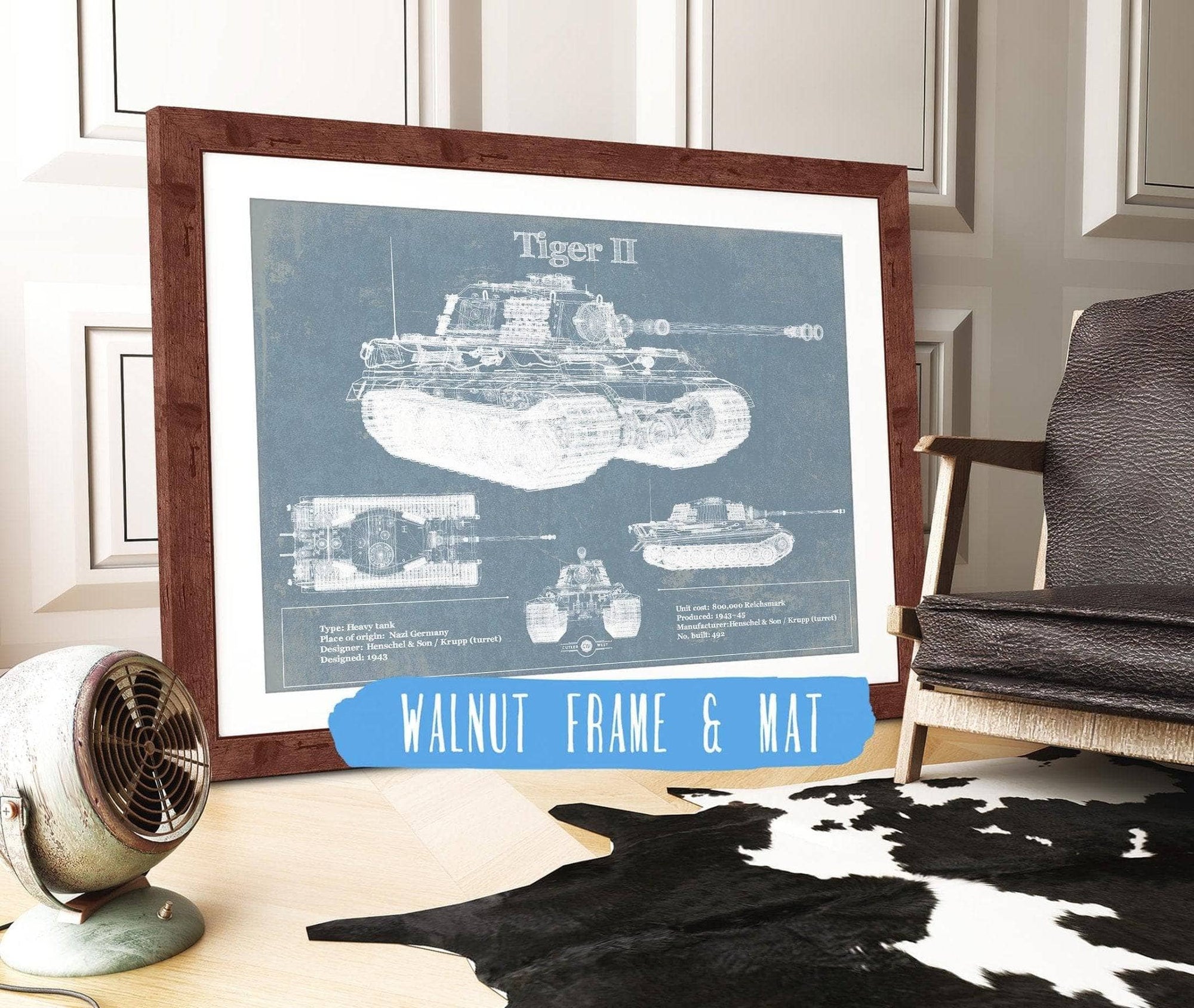 Cutler West Military Weapons Collection 14" x 11" / Walnut Frame & Mat Tiger II Vintage German Tank Military Print 845000232_24668
