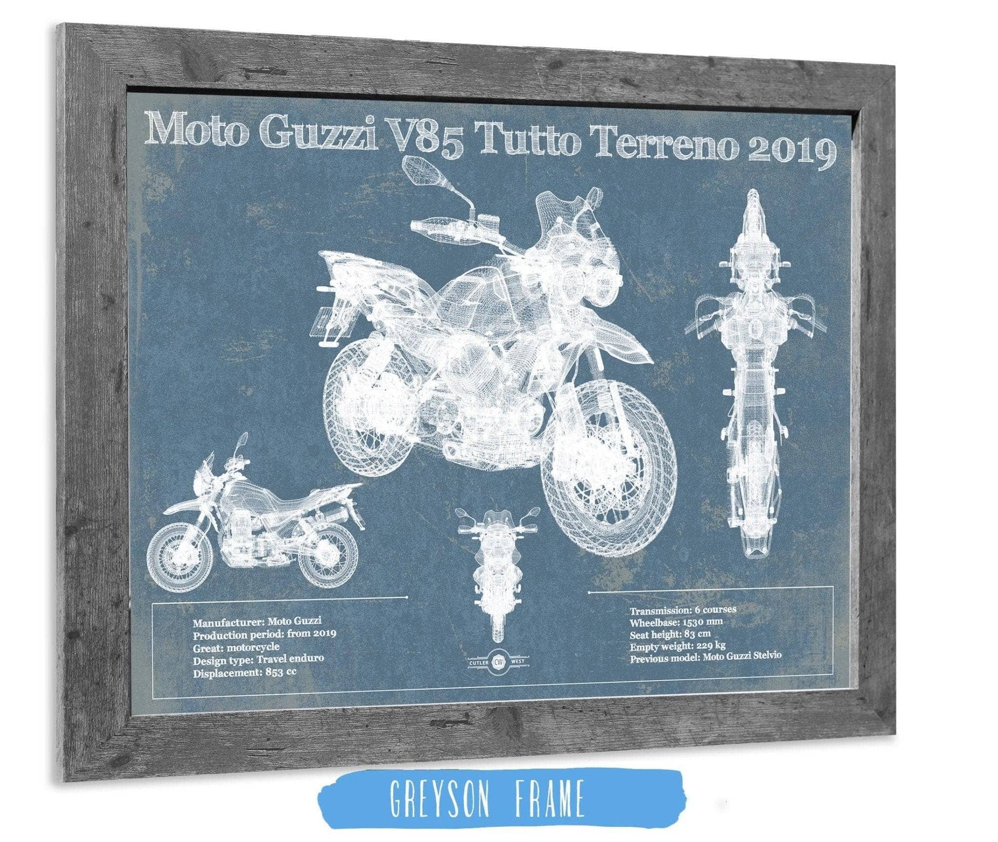 Cutler West Moto Guzzi V85 Tutto Terreno 2019 Blueprint Motorcycle Patent Print