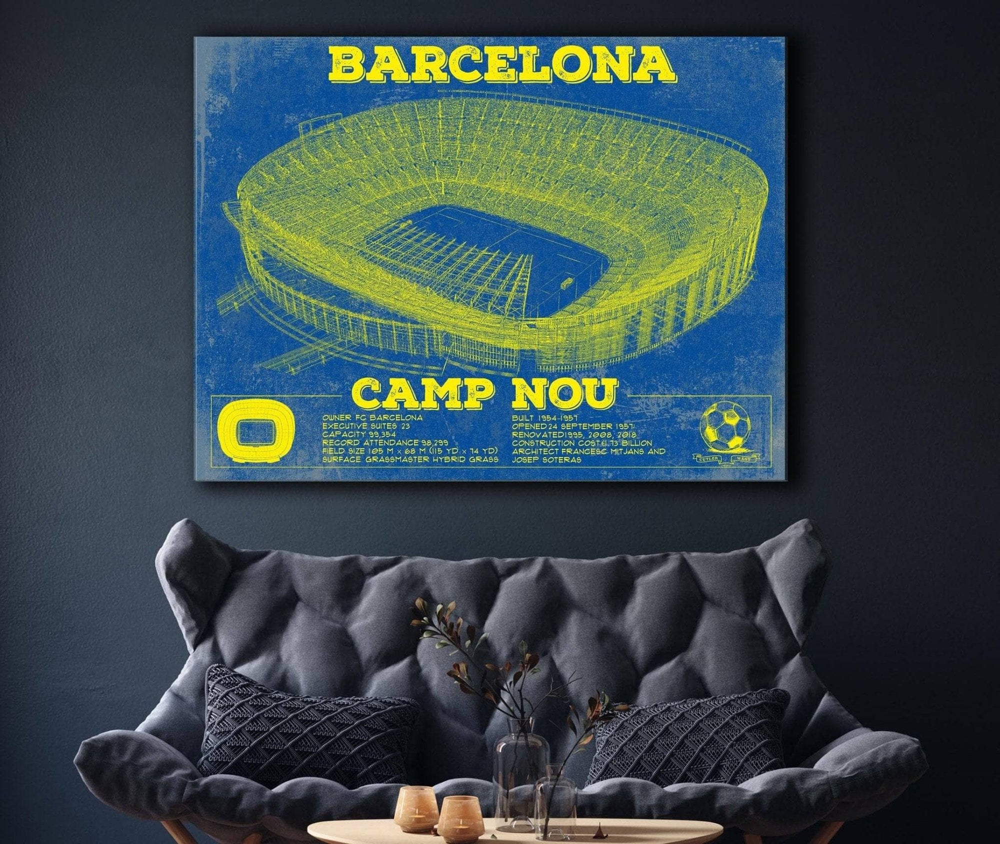 Cutler West Soccer Collection Vintage FC Barcelona Camp Nou Team Color Stadium Soccer Print