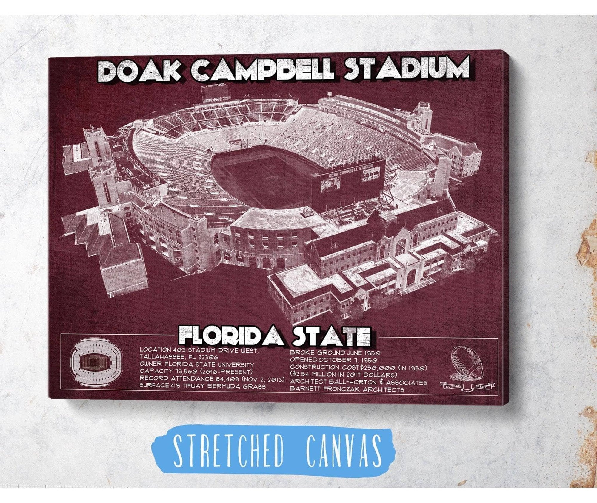 Cutler West College Football Collection Florida State Seminoles - Doak Campbell Stadium Vintage FSU College Football Art Print