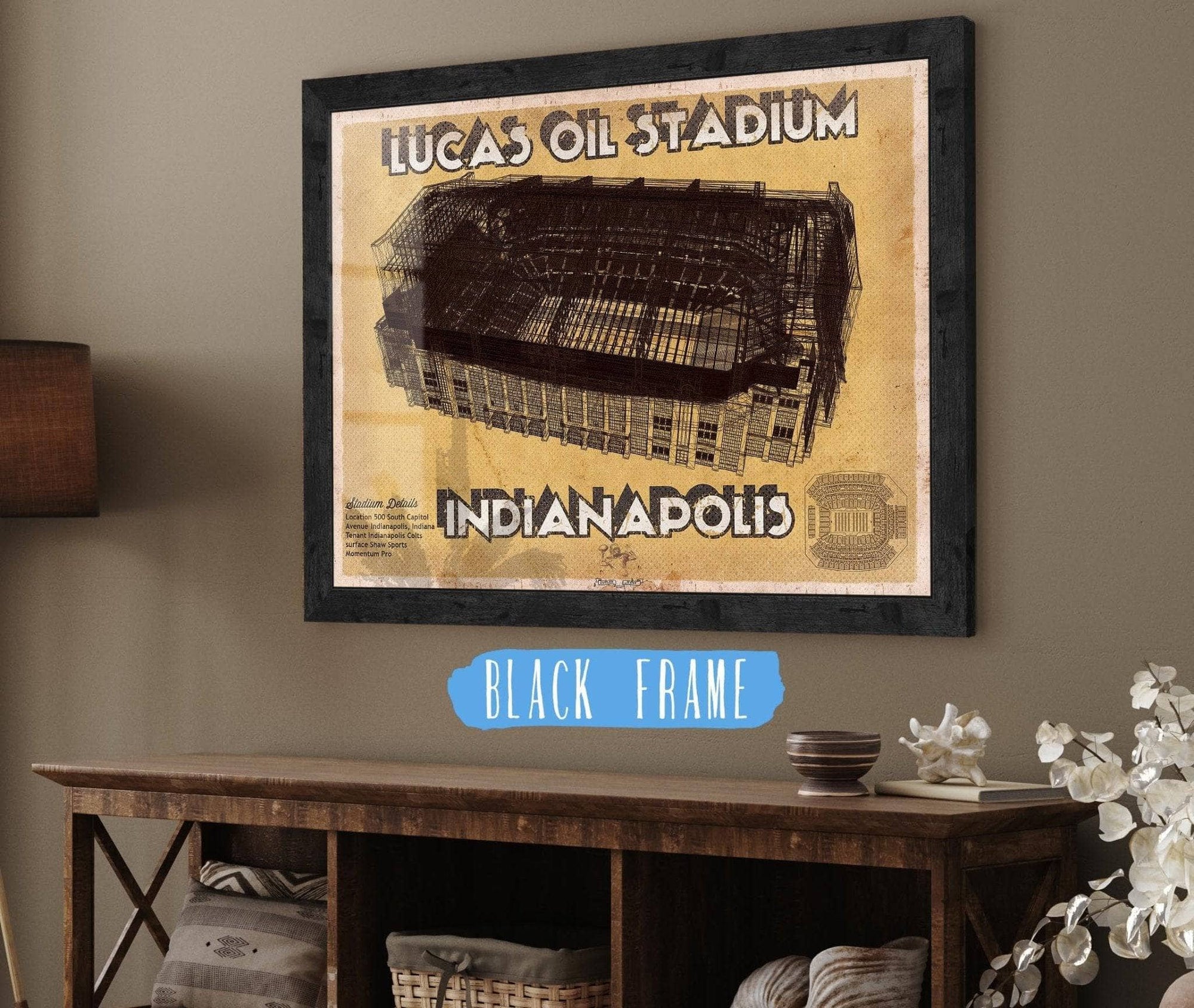 Cutler West Pro Football Collection 14" x 11" / Black Frame Indianapolis Colts Lucas Oil Stadium Vintage Football Print 700666450_64973