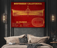 Cutler West College Football Collection Vintage USC Trojans - LA Coliseum Blueprint Art Print