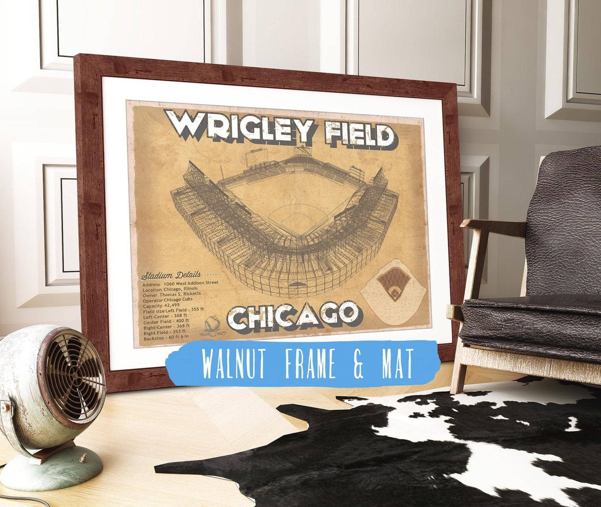 Cutler West 14" x 11" / Walnut Frame & Mat Wrigley Field Print - Chicago Cubs Baseball Print 703108870-14"-x-11"6797