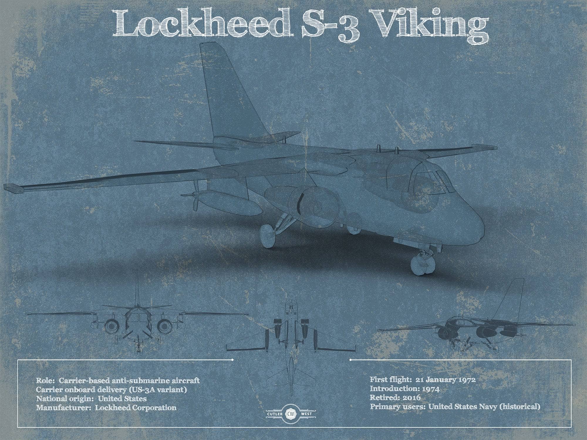 Cutler West Military Aircraft 14" x 11" / Unframed Lockheed S-3 Viking Aircraft Patent Blueprint Original Design Wall Art 933311074_74583