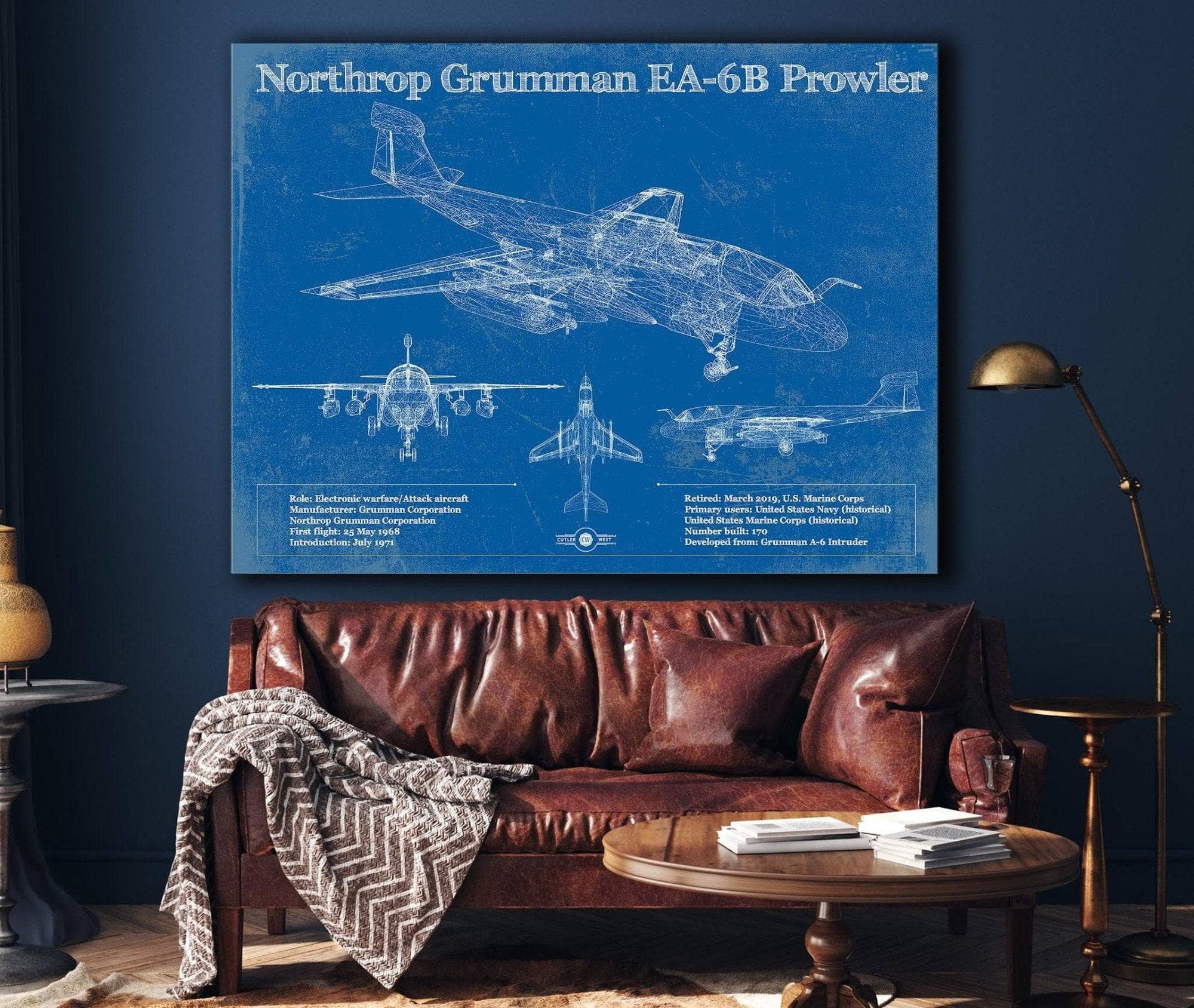 Cutler West Military Aircraft Northrop Grumman EA-6B Prowler Patent Blueprint Original Military Wall Art