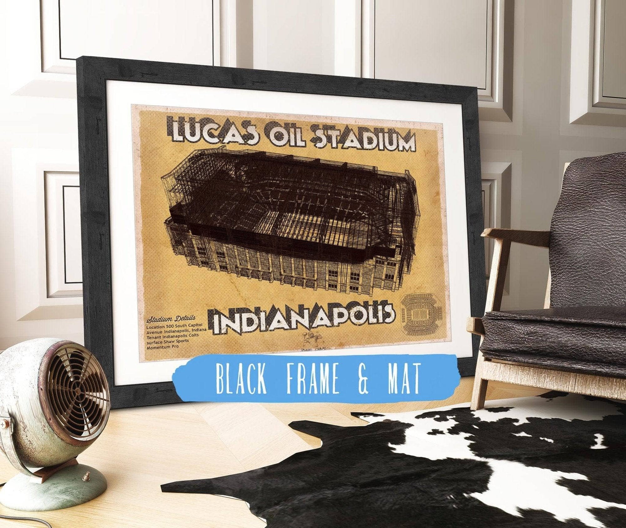 Cutler West Pro Football Collection 14" x 11" / Black Frame & Mat Indianapolis Colts Lucas Oil Stadium Vintage Football Print 700666450_64974