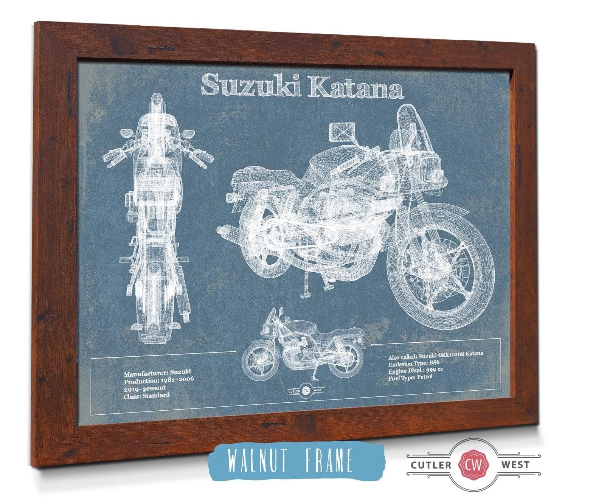 Cutler West Suzuki Katana Blueprint Motorcycle Patent Print