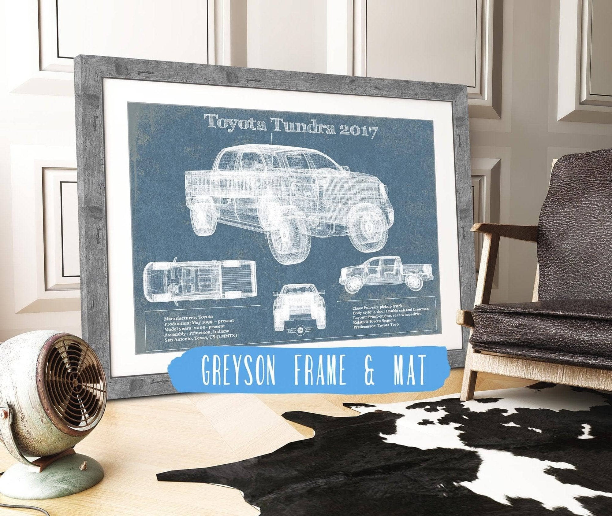 Cutler West Toyota Collection 14" x 11" / Greyson Frame & Mat Toyota Tundra 2017 Vintage Blueprint Auto Print 845000301_7395