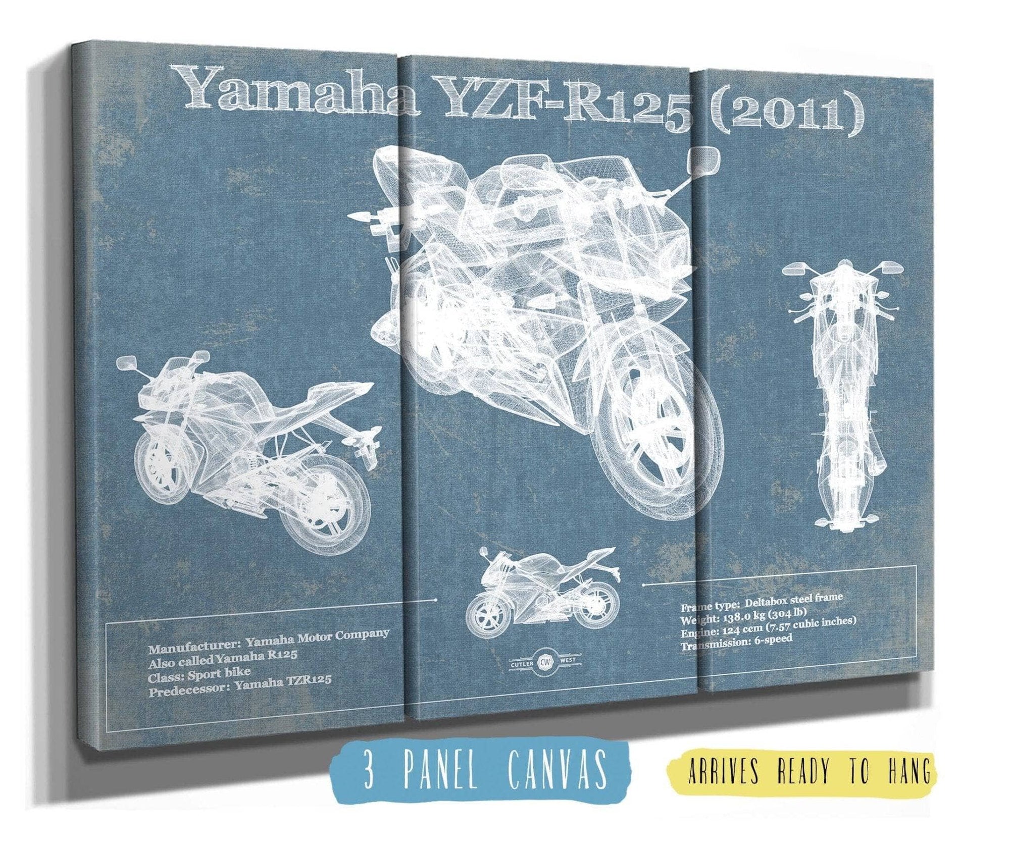 Cutler West 48" x 32" / 3 Panel Canvas Wrap Yamaha SR125 Blueprint Motorcycle Patent Print 833110054-48"-x-32"7701