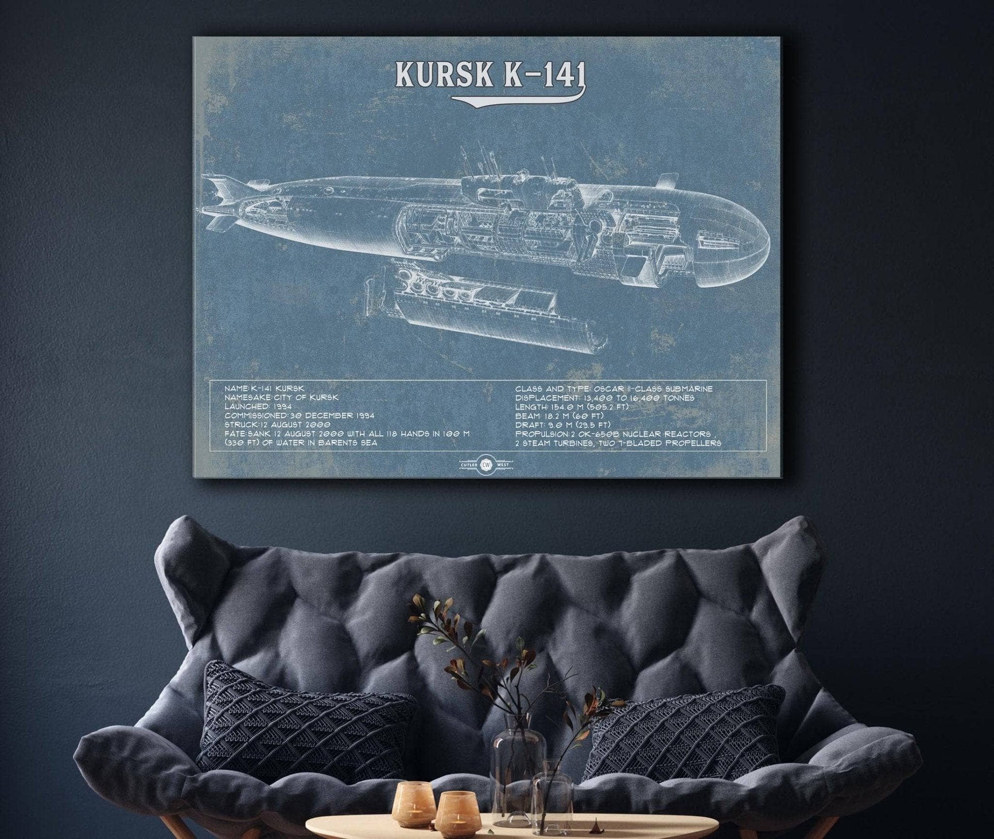 Cutler West Naval Military Kursk K-141 Russian Submarine  Vintage Maritime Print