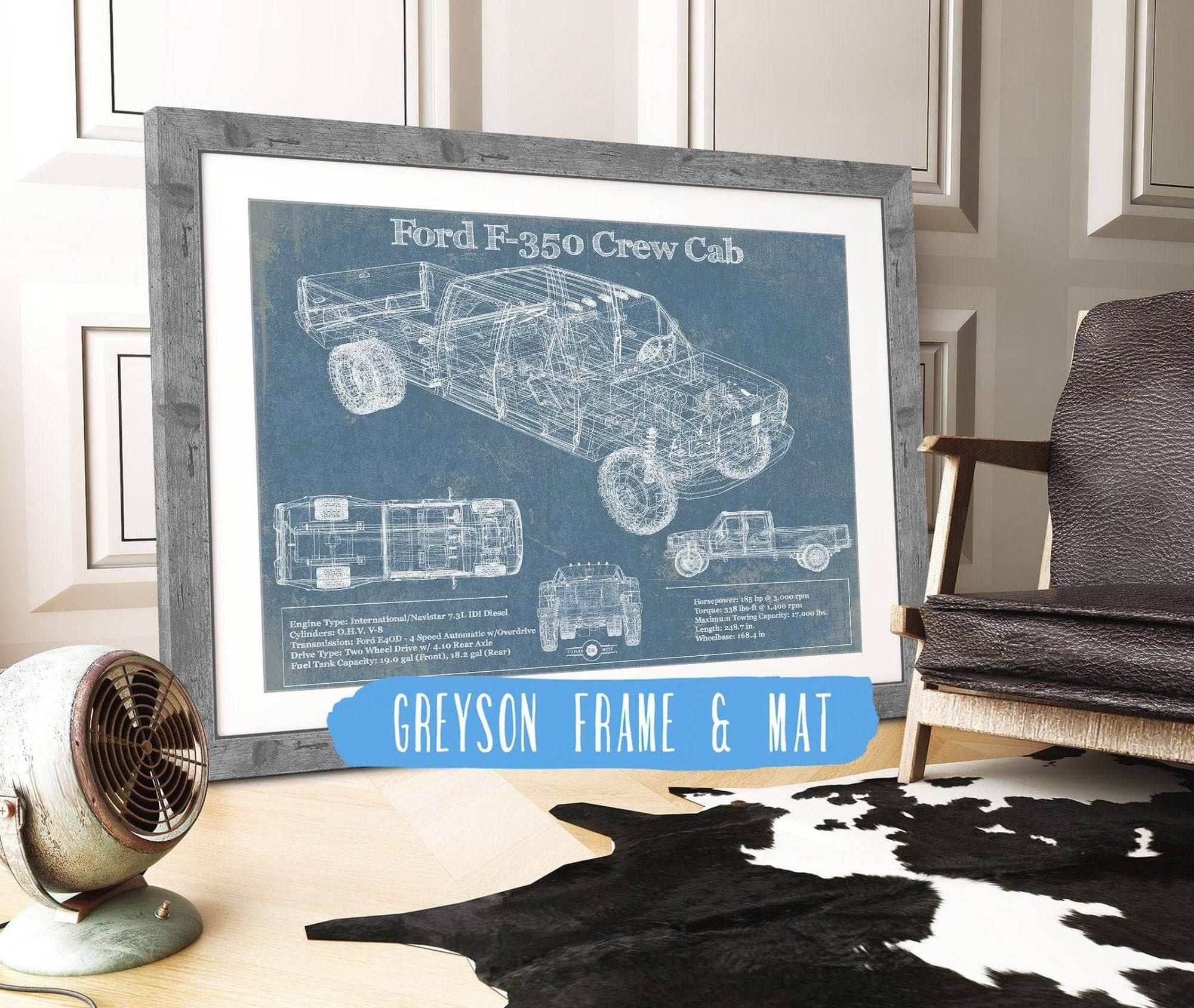 Cutler West Ford Collection 14" x 11" / Greyson Frame & Mat Ford F-350 Crew Cab Vintage Blueprint Auto Print 933311088_59767