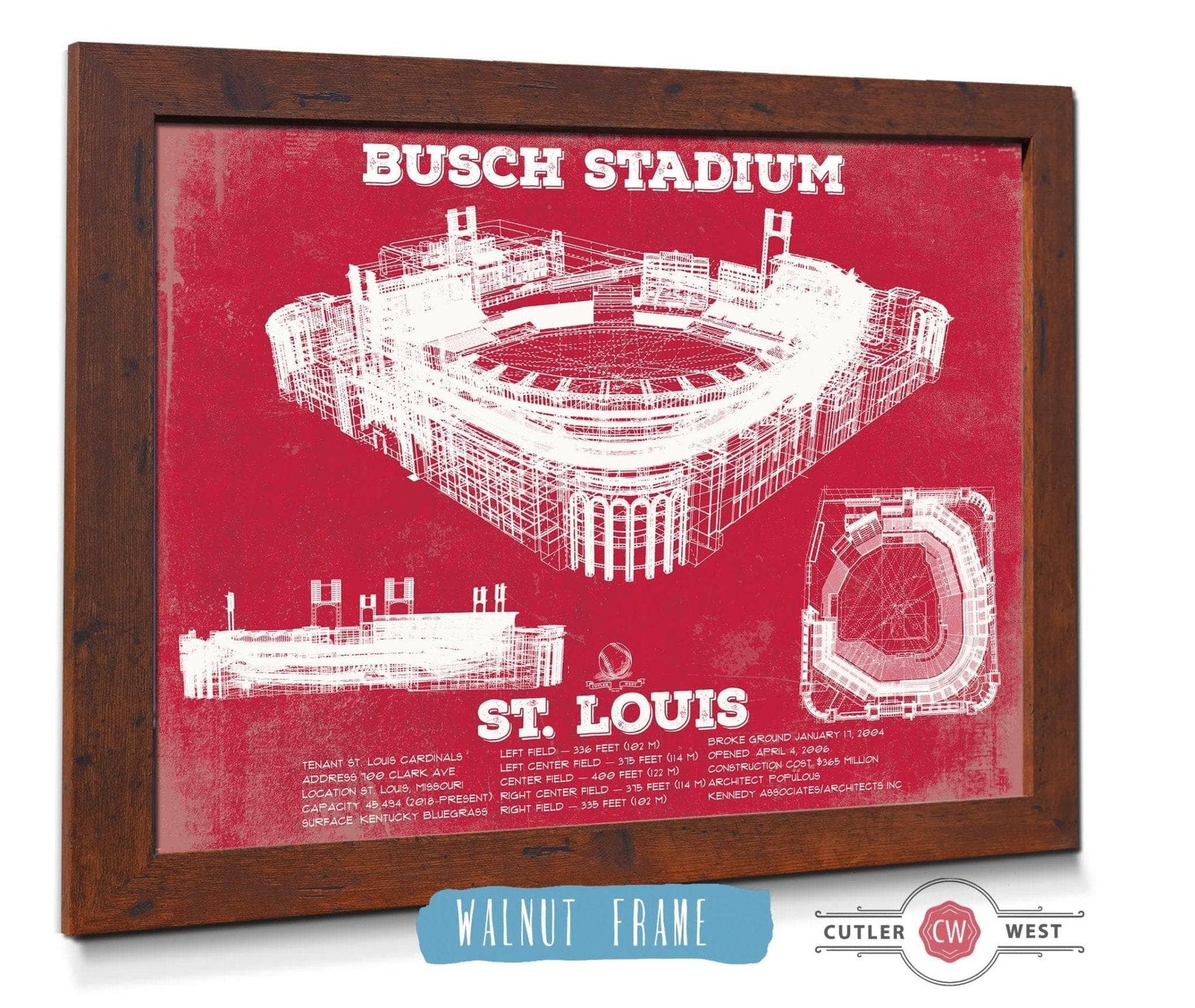 Cutler West Baseball Collection 14" x 11" / Walnut Frame St. Louis Cardinals - Busch Stadium Vintage Baseball Print 729259760