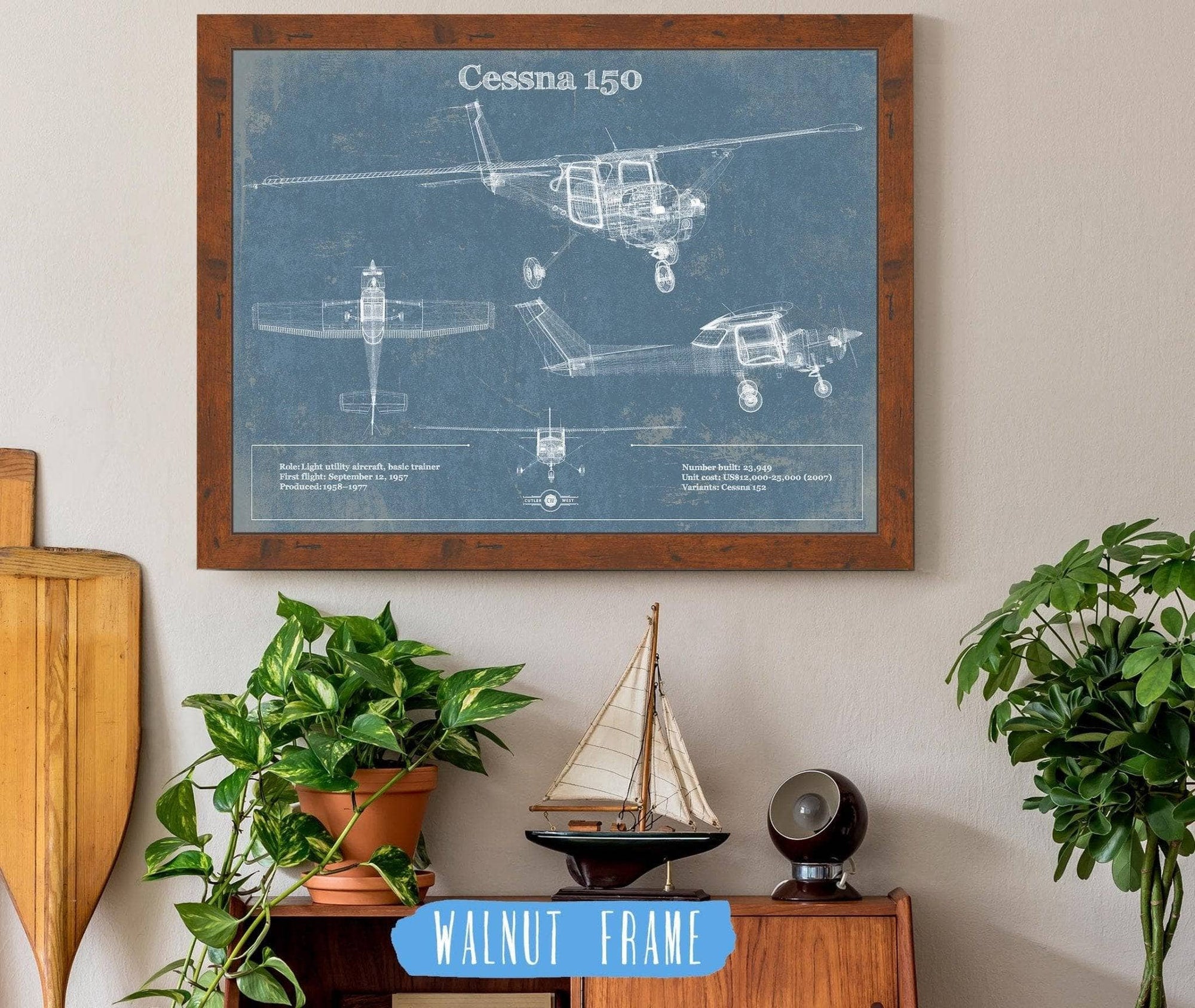 Cutler West Cessna Collection 14" x 11" / Walnut Frame Cessna 150 Original Blueprint Art 845000174-TOP