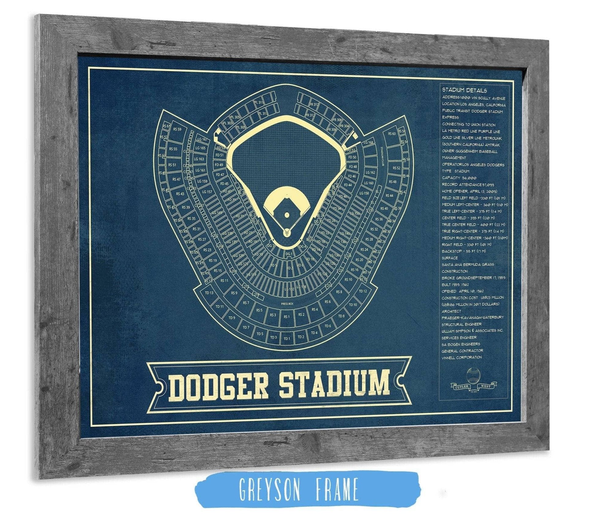 bremse format hundehvalp LA Dodgers Stadium Seating Chart - Vintage Baseball Fan Print