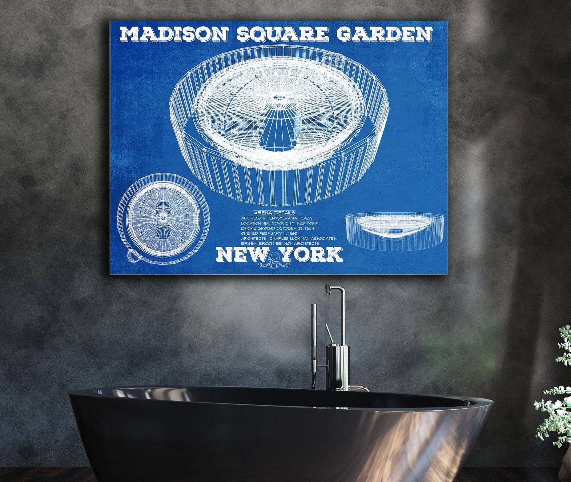 Cutler West Basketball Collection New York Knicks - Madison Square Garden Vintage Blueprint  NBA Basketball NBA  Team Color Print