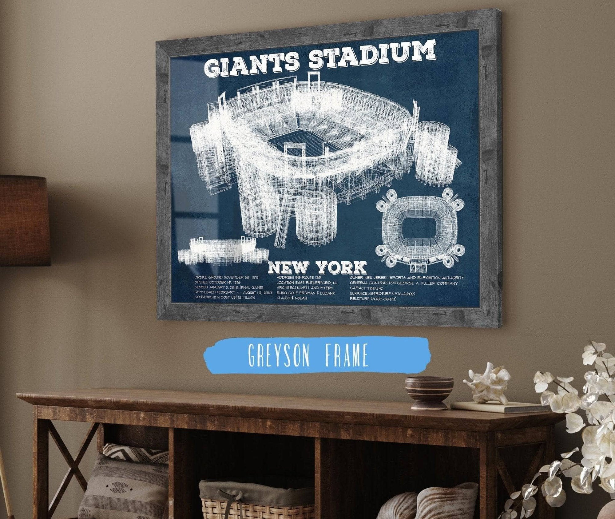 Cutler West Pro Football Collection 14" x 11" / Greyson Frame Giants Stadium - The Meadowlands New York Vintage Print 731428206-TOP