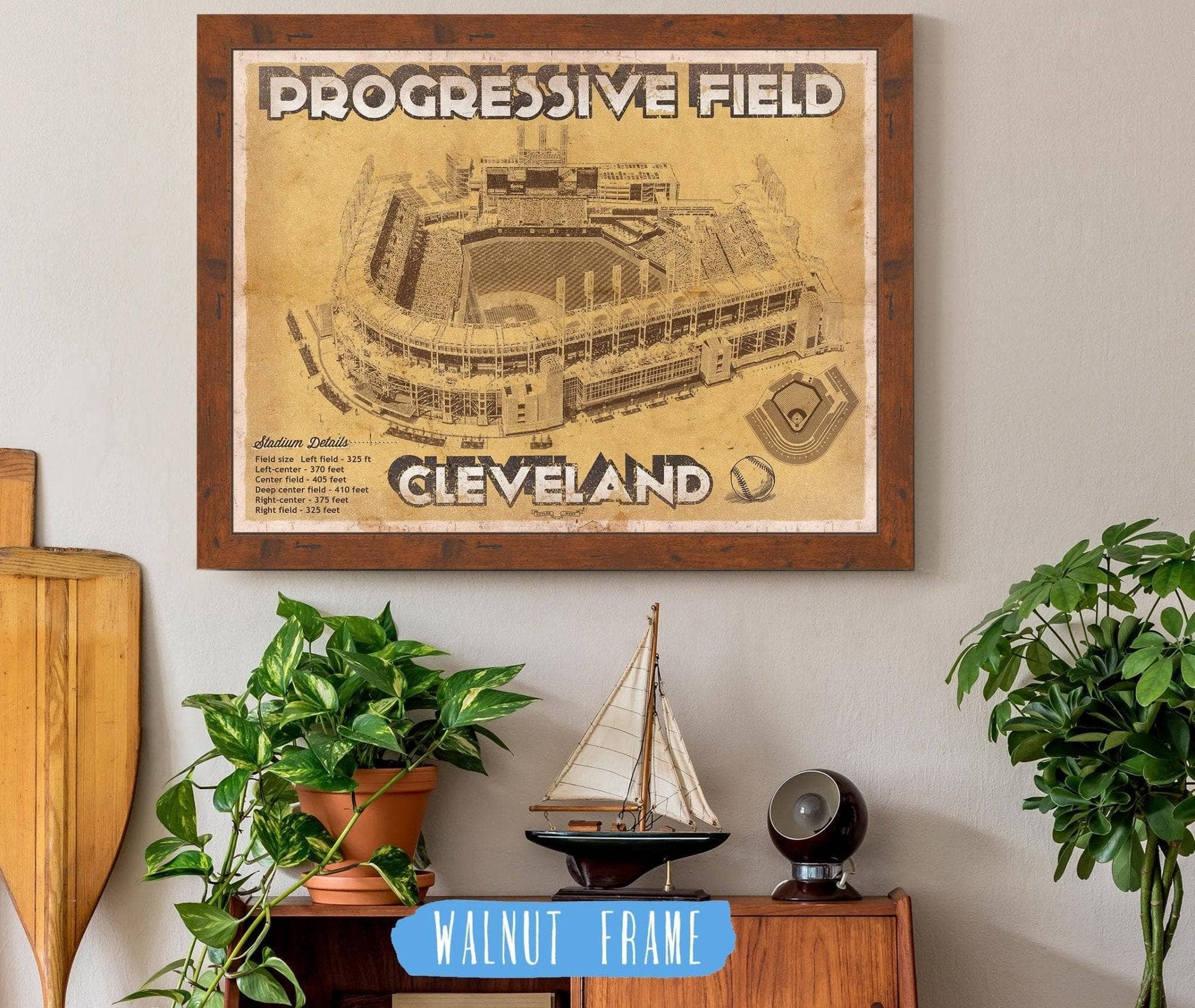Cutler West Baseball Collection 14" x 11" / Walnut Frame Cleveland Indians Progressive Field Vintage Baseball Print 650217038_68094