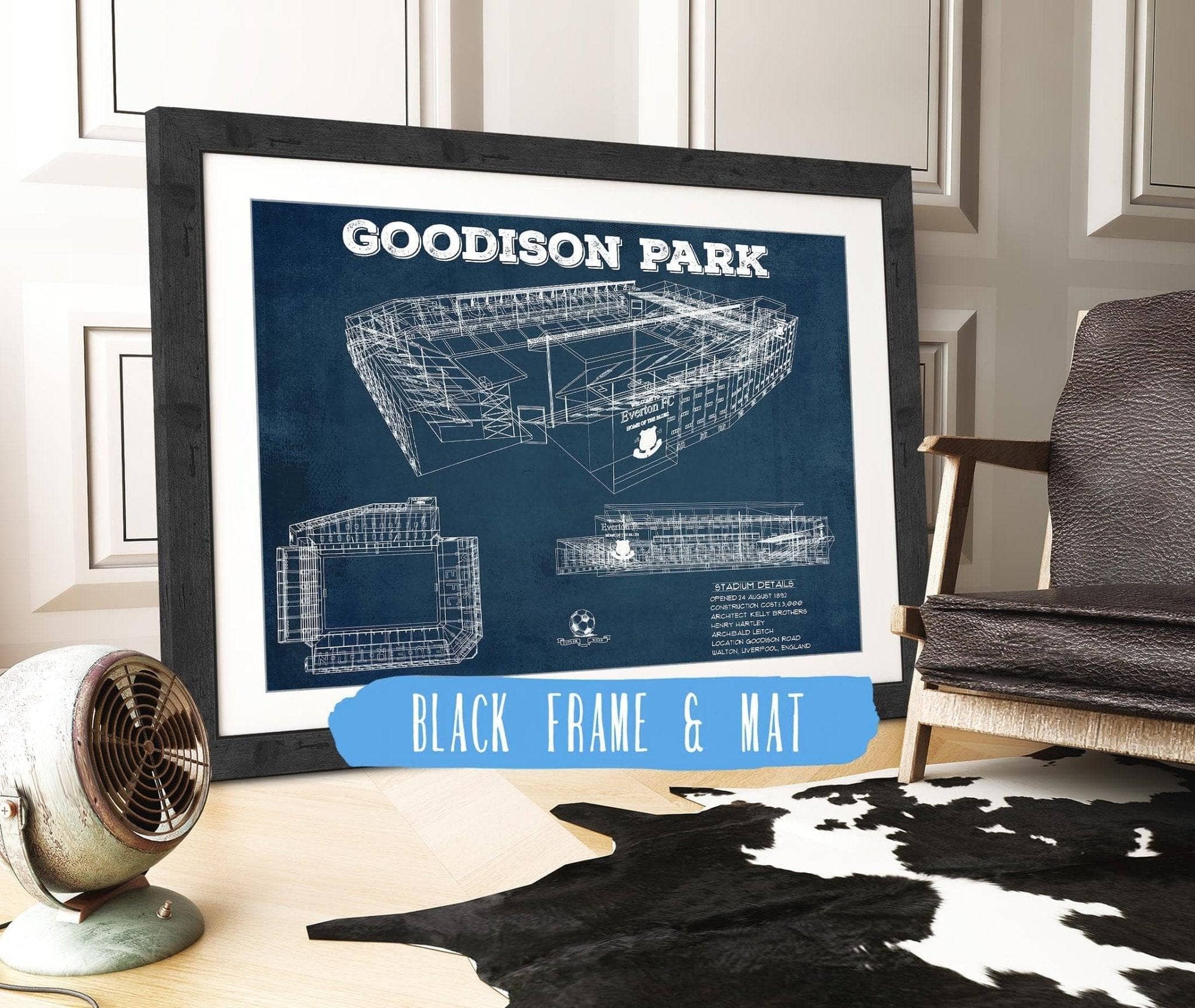 Cutler West Soccer Collection 14" x 11" / Black Frame & Mat Everton Football Club - Vintage Goodison Park Soccer Print 722908504-TOP