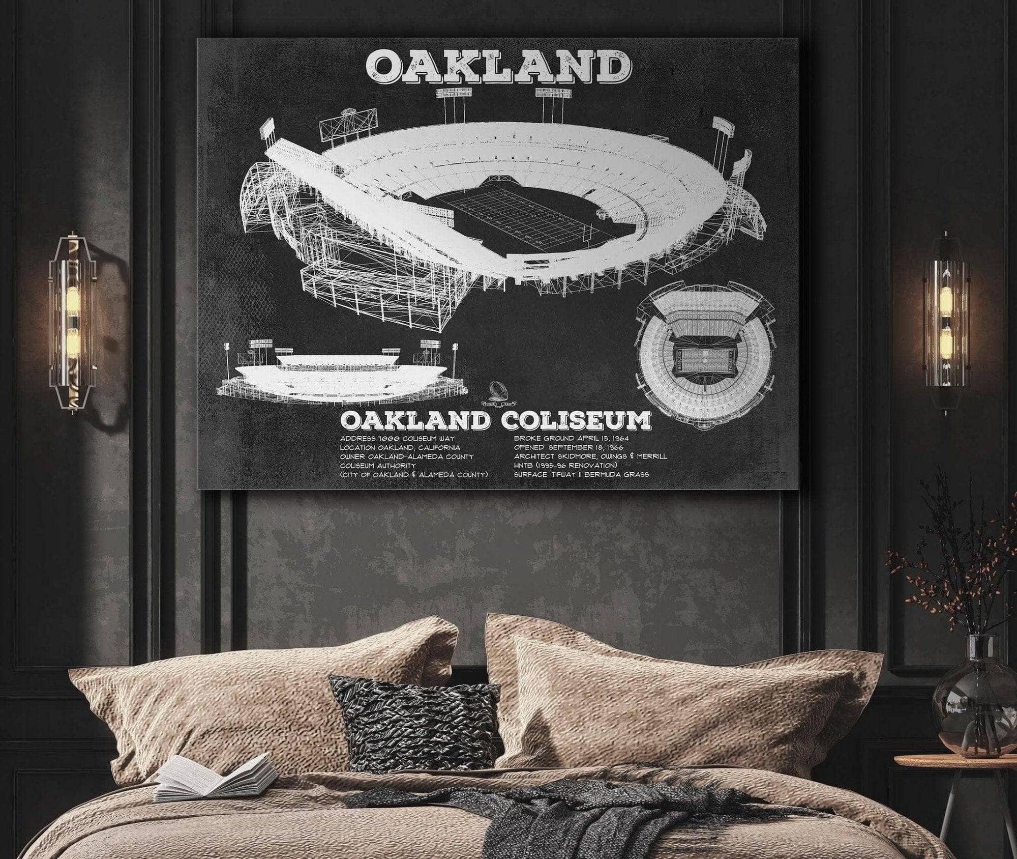 Cutler West Pro Football Collection Oakland Raiders Team Color Alameda County Coliseum Seating Chart - Vintage Football Print